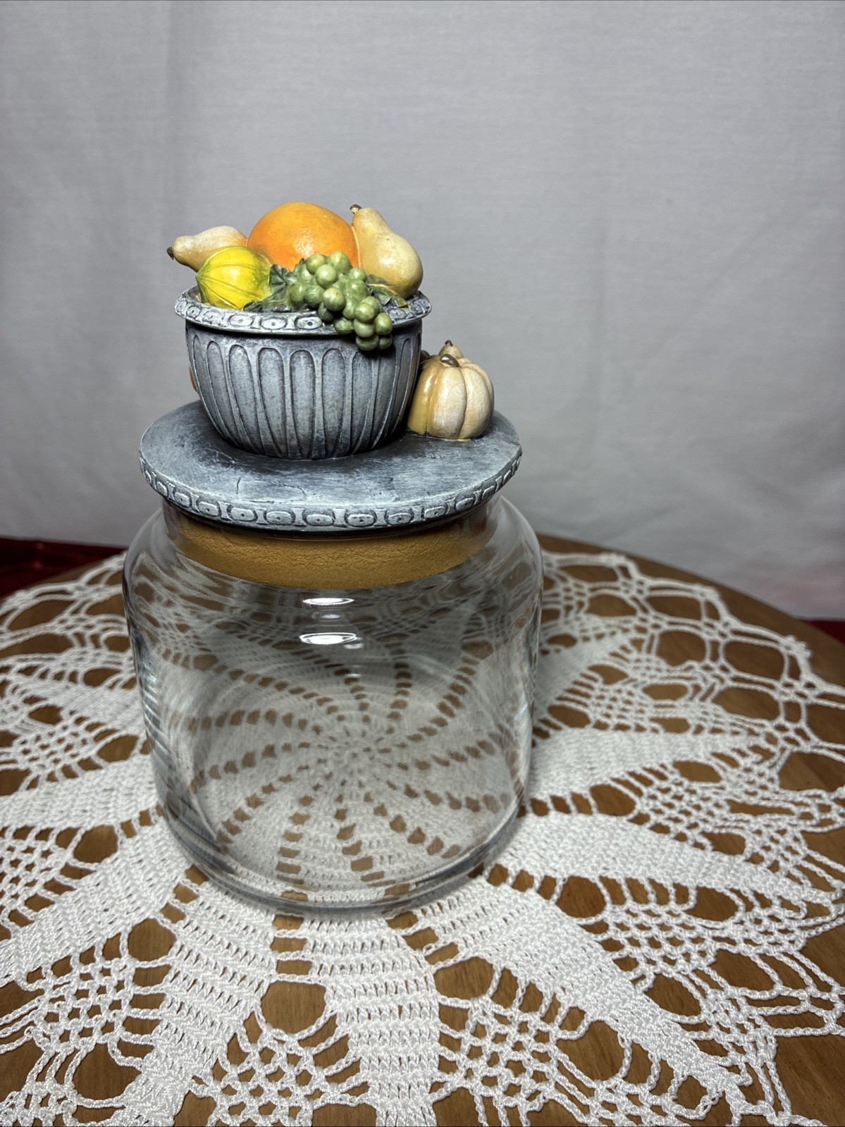 Empty Candle Jar. Fall Harvest Decorative Top Storage. Clear Glass