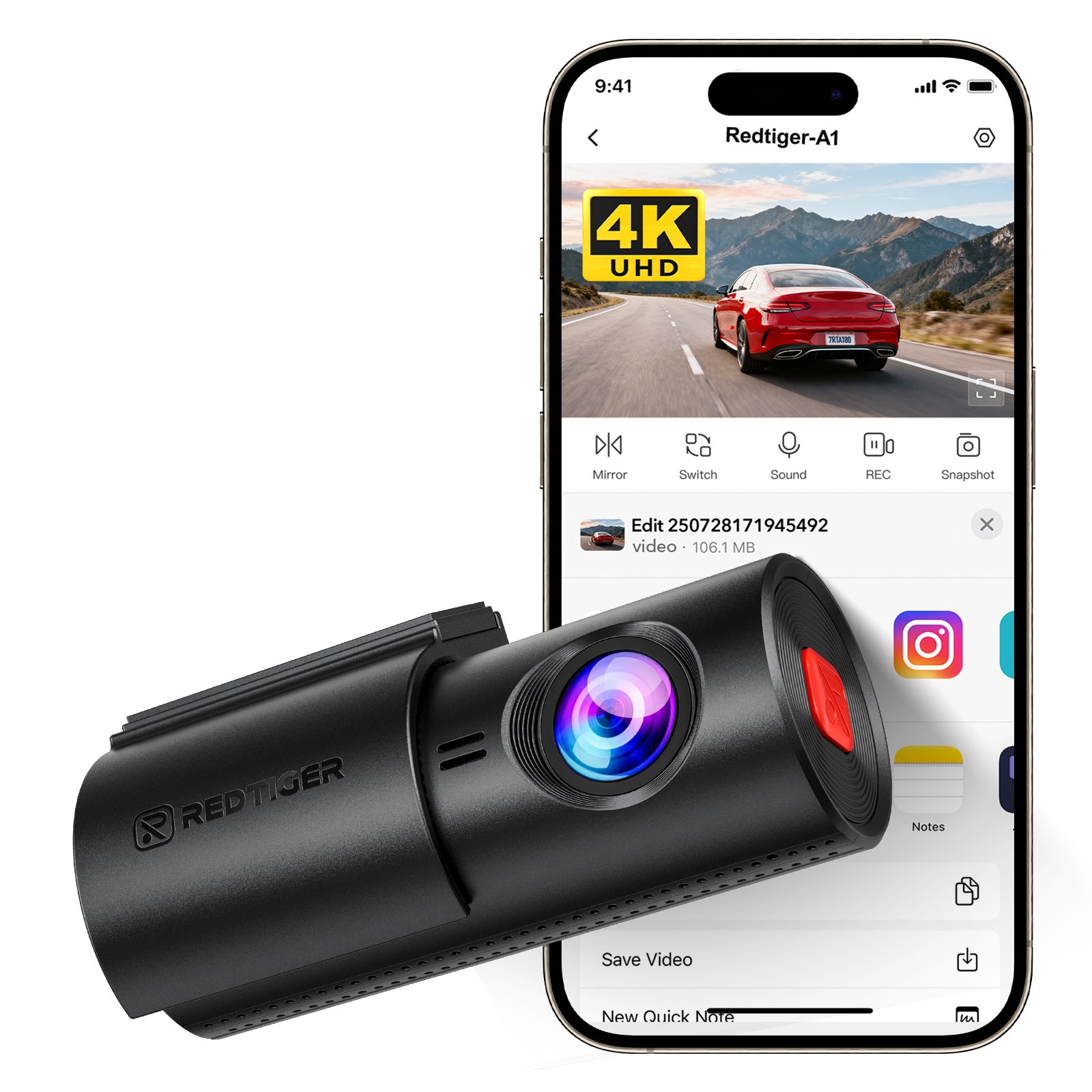 REDTIGER A1 4K Dash Cam WiFi APP Control Compact Mini Super Night Vision