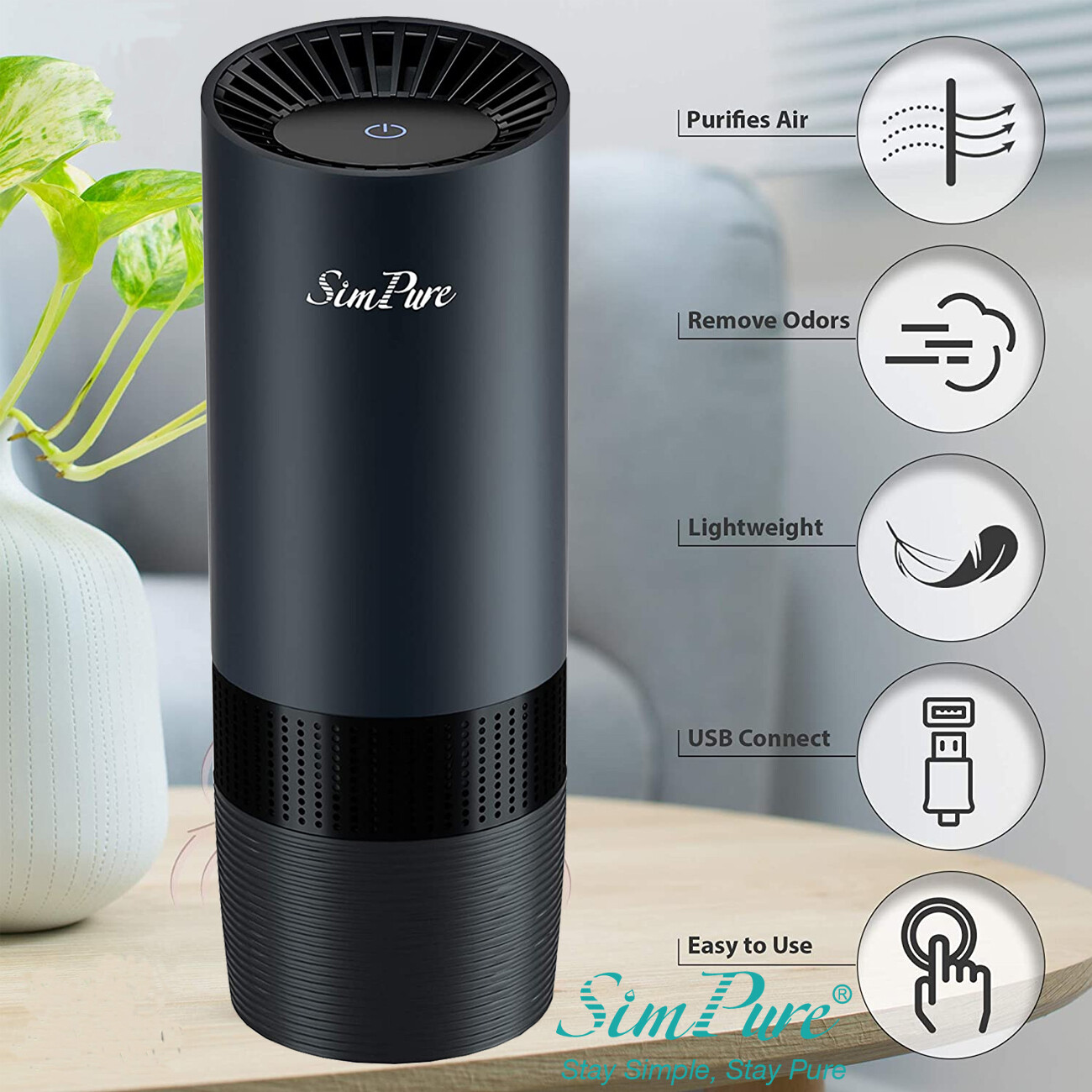 Air Cleaner for Car Office Bedroom Smoke,Dust Odor Eliminator,HEPA Air Purifier