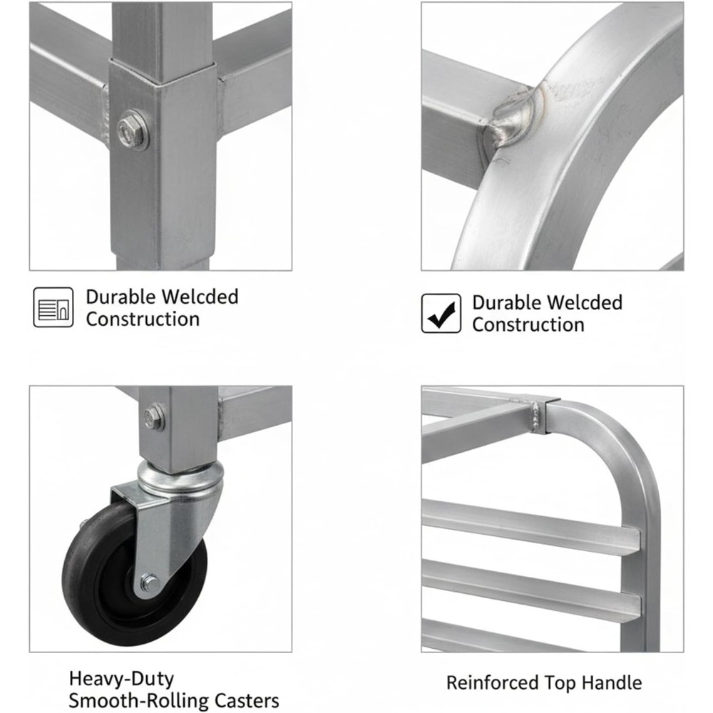 Aluminum Rolling Rack with Lockable Casters - Multi-Use Kitchen & Bakery Cart