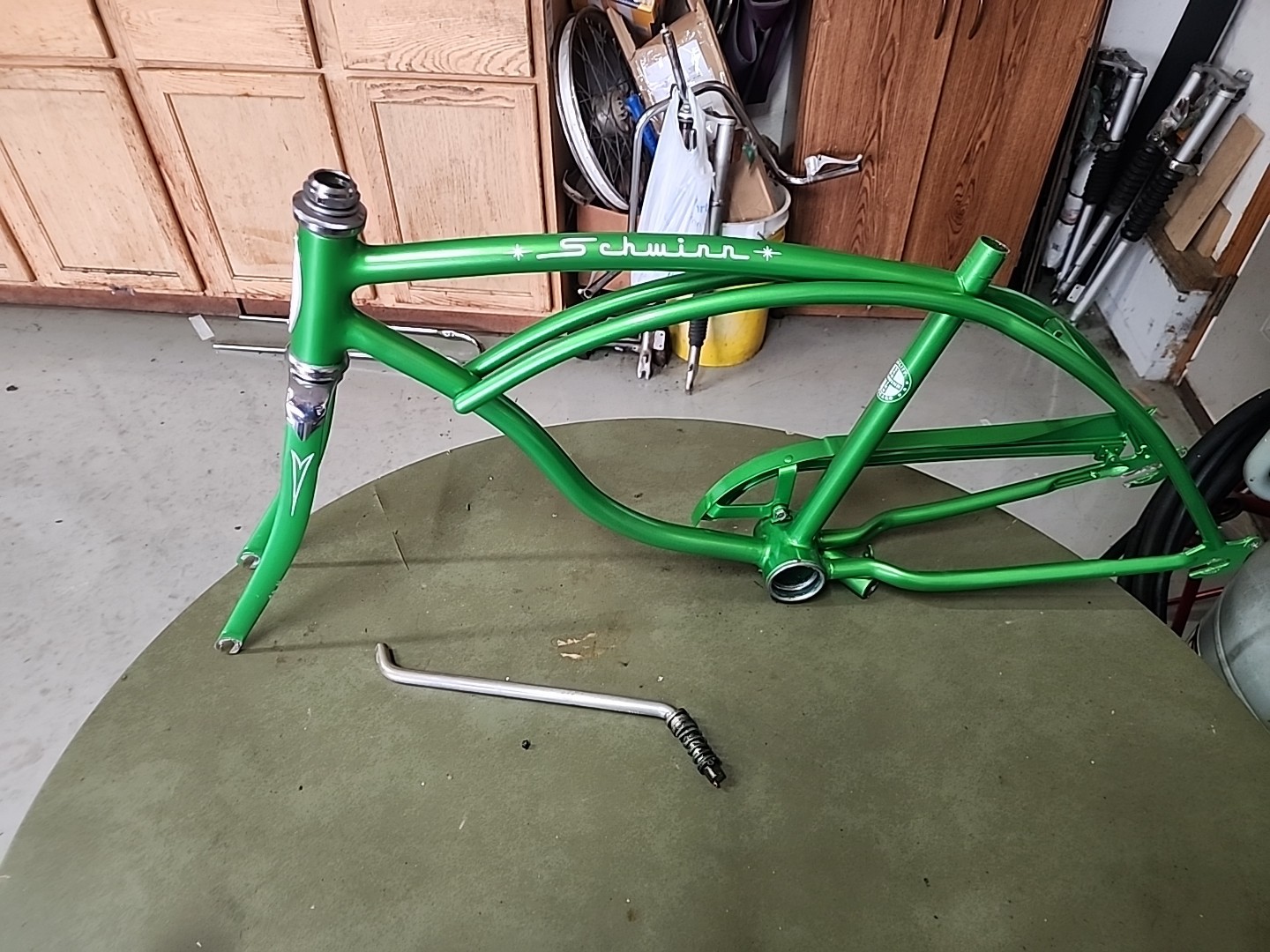 1966 SCHWINN STINGRAY LIME GREEN FRAME FORK + CHAINGUARD NICE SHAPE REPAINT L$$K