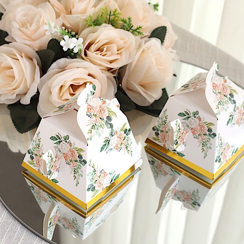 GOLD 25 Mini Teapot 4" Wedding FAVOR BOXES Floral Print Party Event Decorations