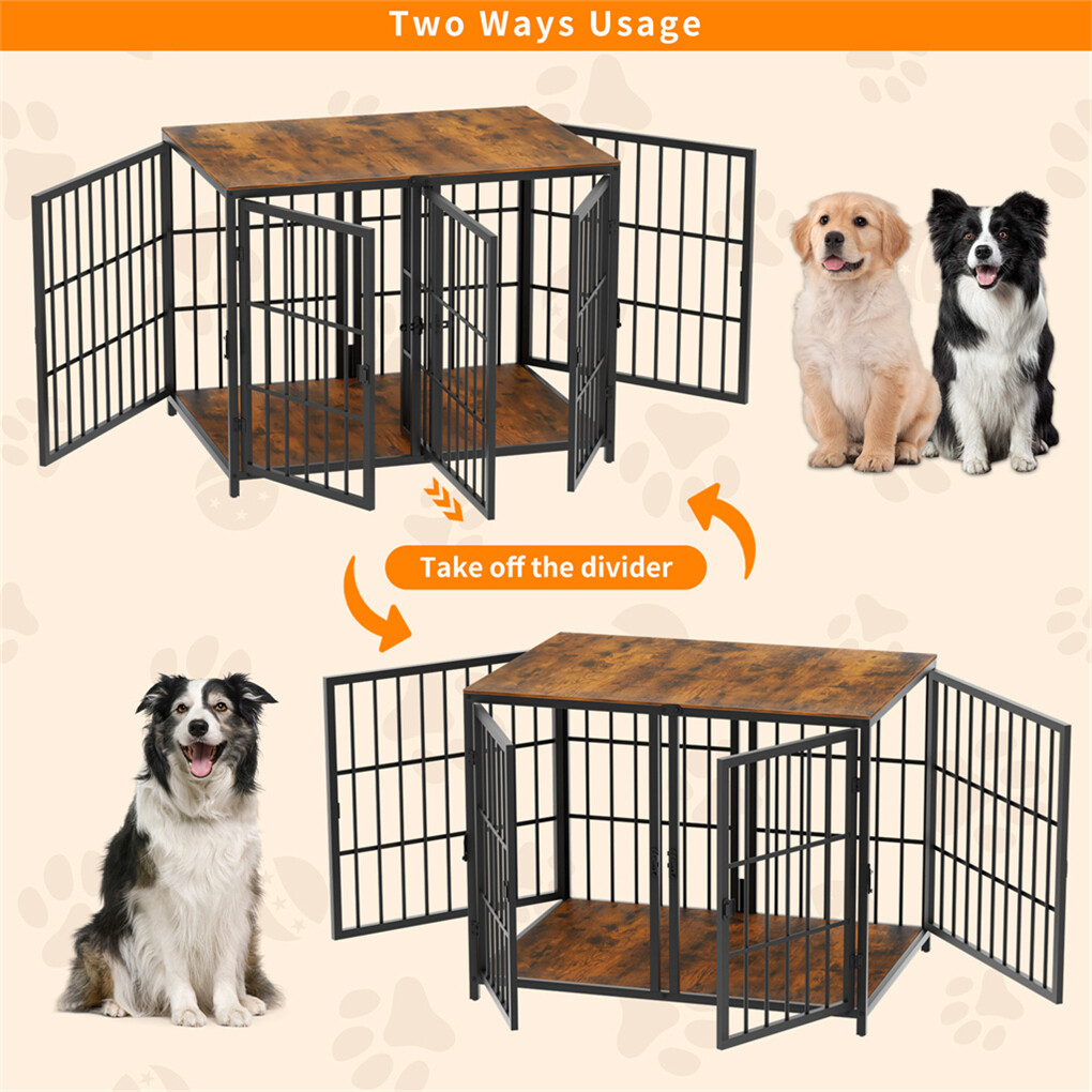 Indestructible Wooden Dog Crate Furniture with Divider for 2 Dogs Cage End Table