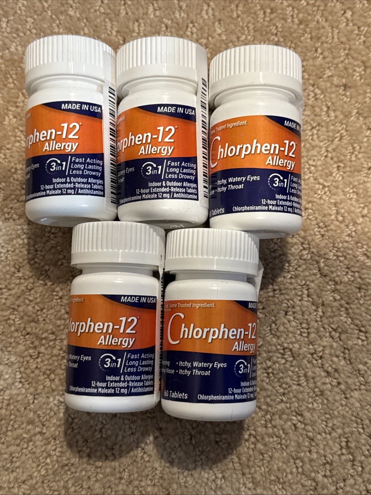 Chlor-Trimeton 12mg Extended Release – 60 Tablets (5 Pack Total) – Exp 03/2026 -