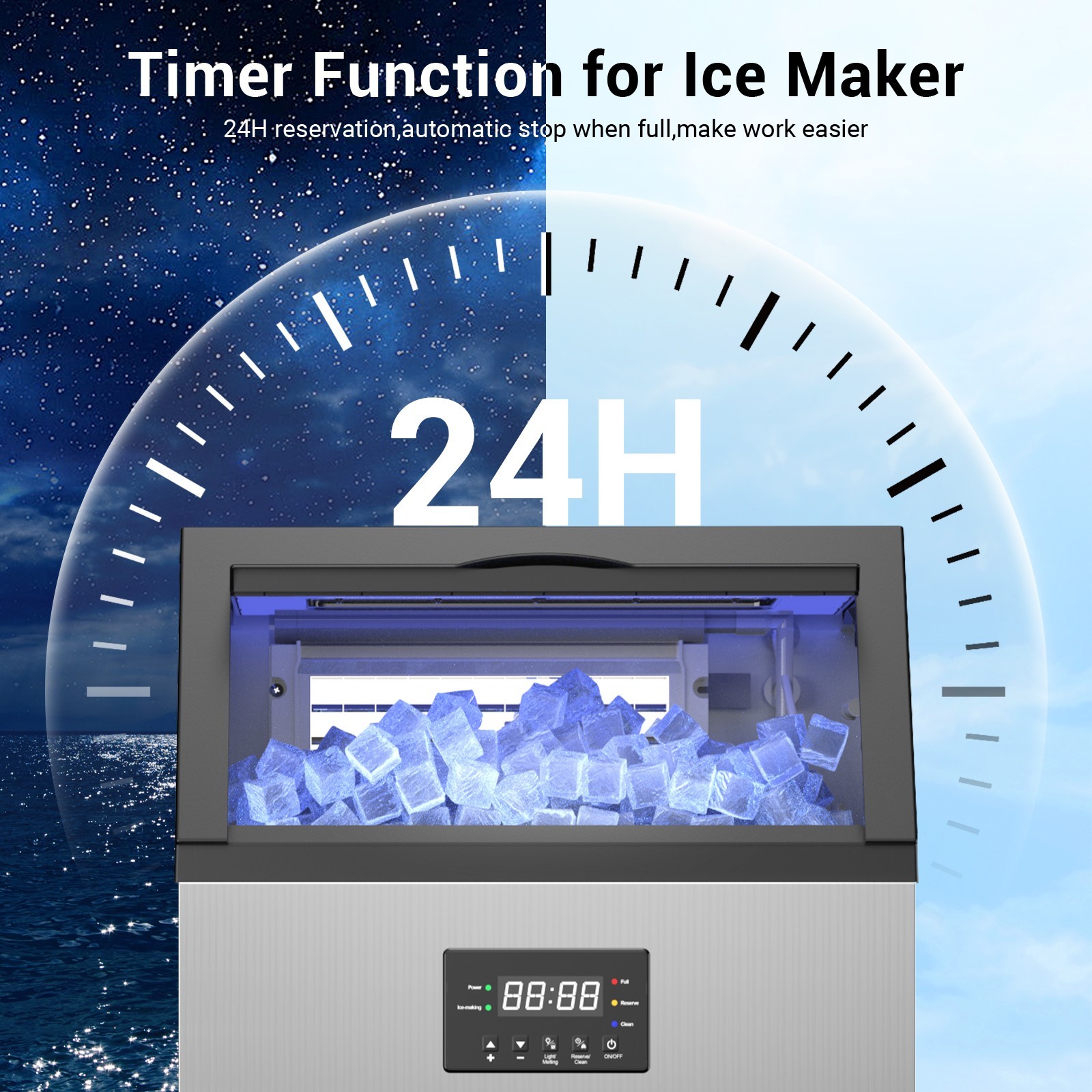 200lbs/24H Commercial Ice Maker Under Counter Freestanding Full ice Cube Machine
