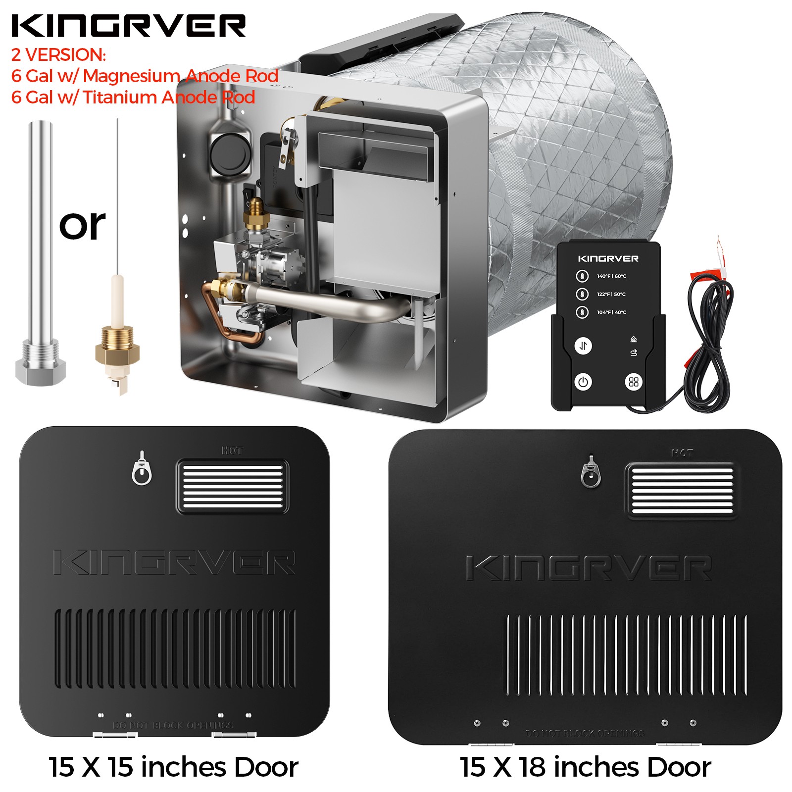 6 Gal Gas &Electric RV Water Heater 1440W 12,000BTU W/ 15''x18'' 15''x15'' Door