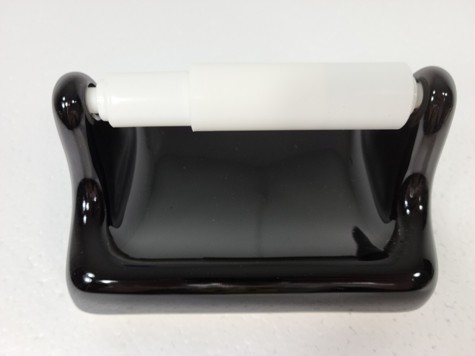 Black Ceramic TP Holder Toilet Paper Porcelain Mid Century Modern Vintage Retro