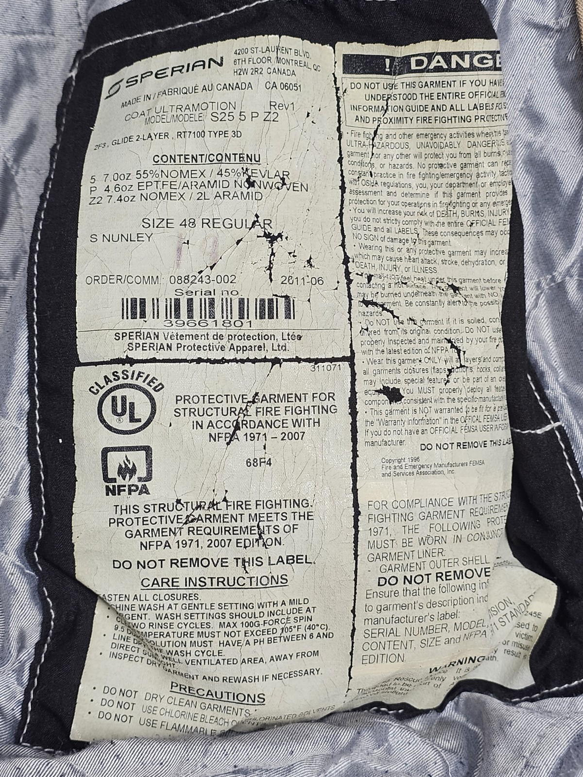 Sperian Firefighter Turnout Gear Set Jacket Pants Helmet Boots Gloves 46x30p 48R