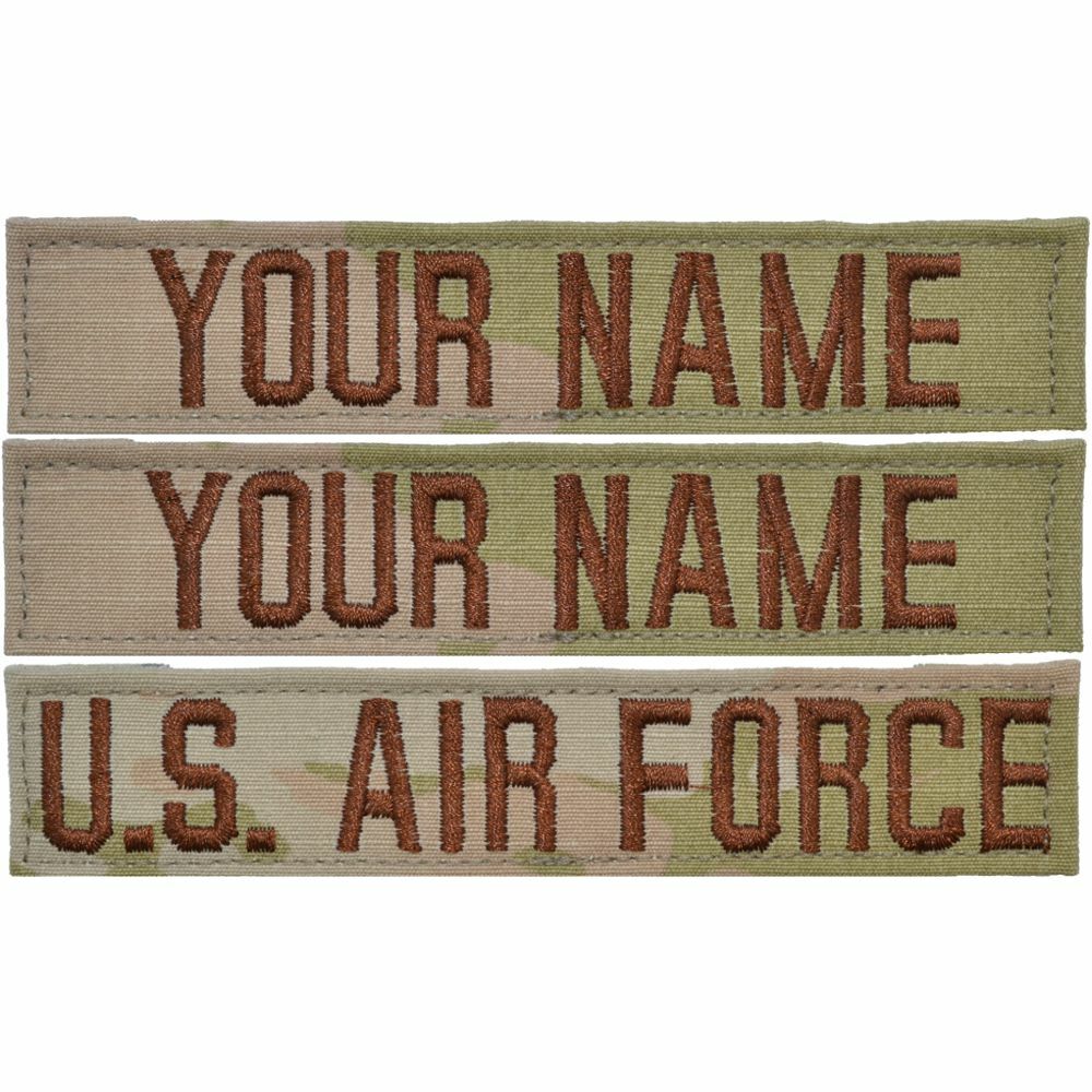 3 Piece Custom Air Force Name Tape Set w/ Hook Fastener Backing - 3-Color OCP