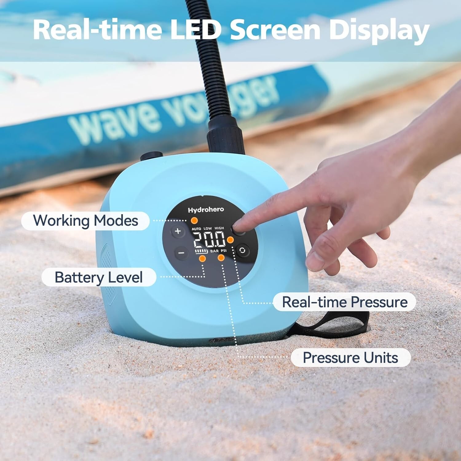 Hydrohero 20PSI Electric SUP Air Pump | Inflator for Paddle Board, boat, kayak