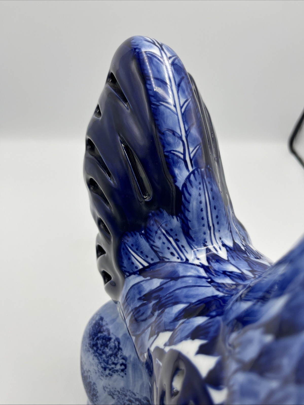 Ceramic Blue And White Chinoiserie Pierced Rooster Bird 15" High