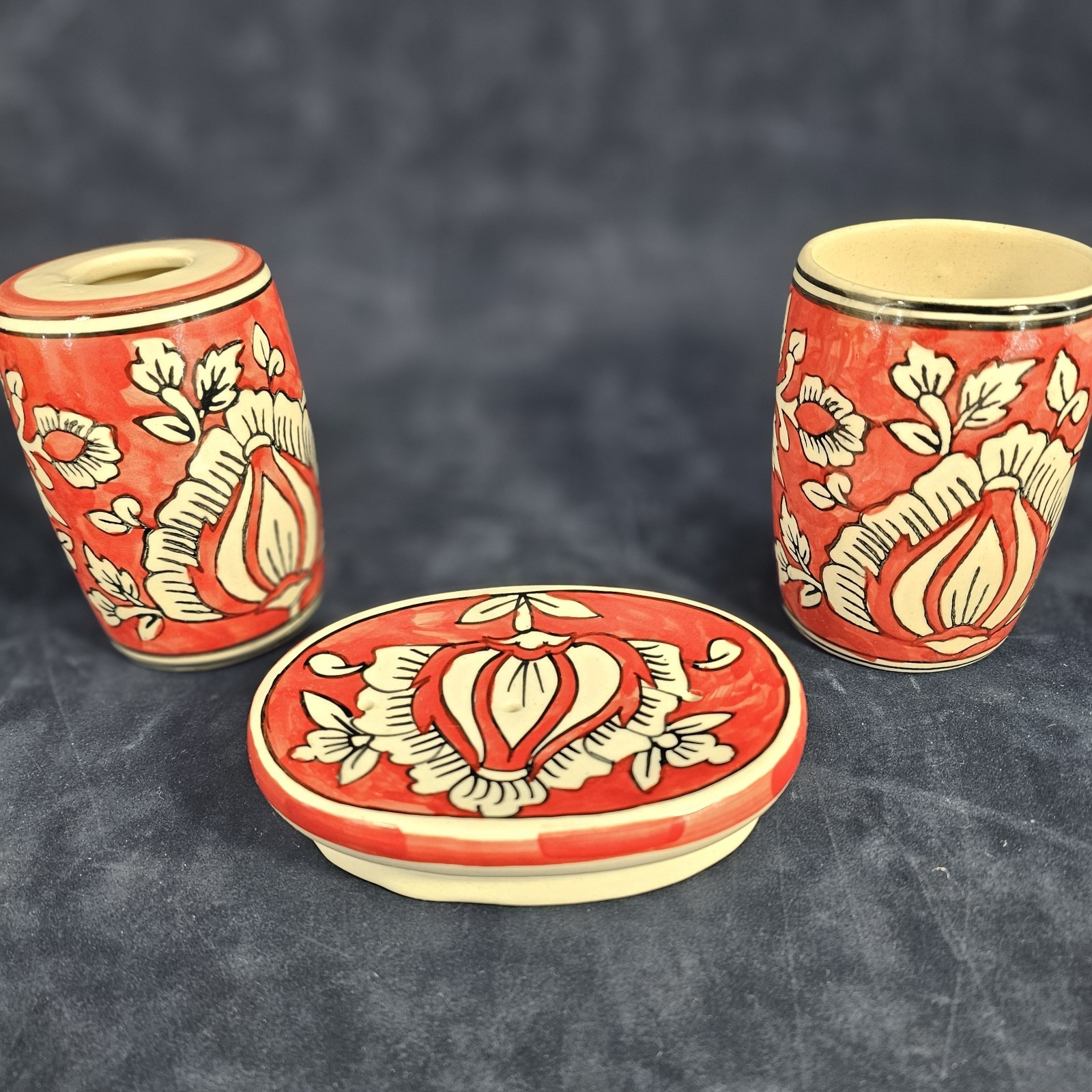 bathroom accessories Hand Painted Ceramic Tooth Brush Soap Drinking Cup India