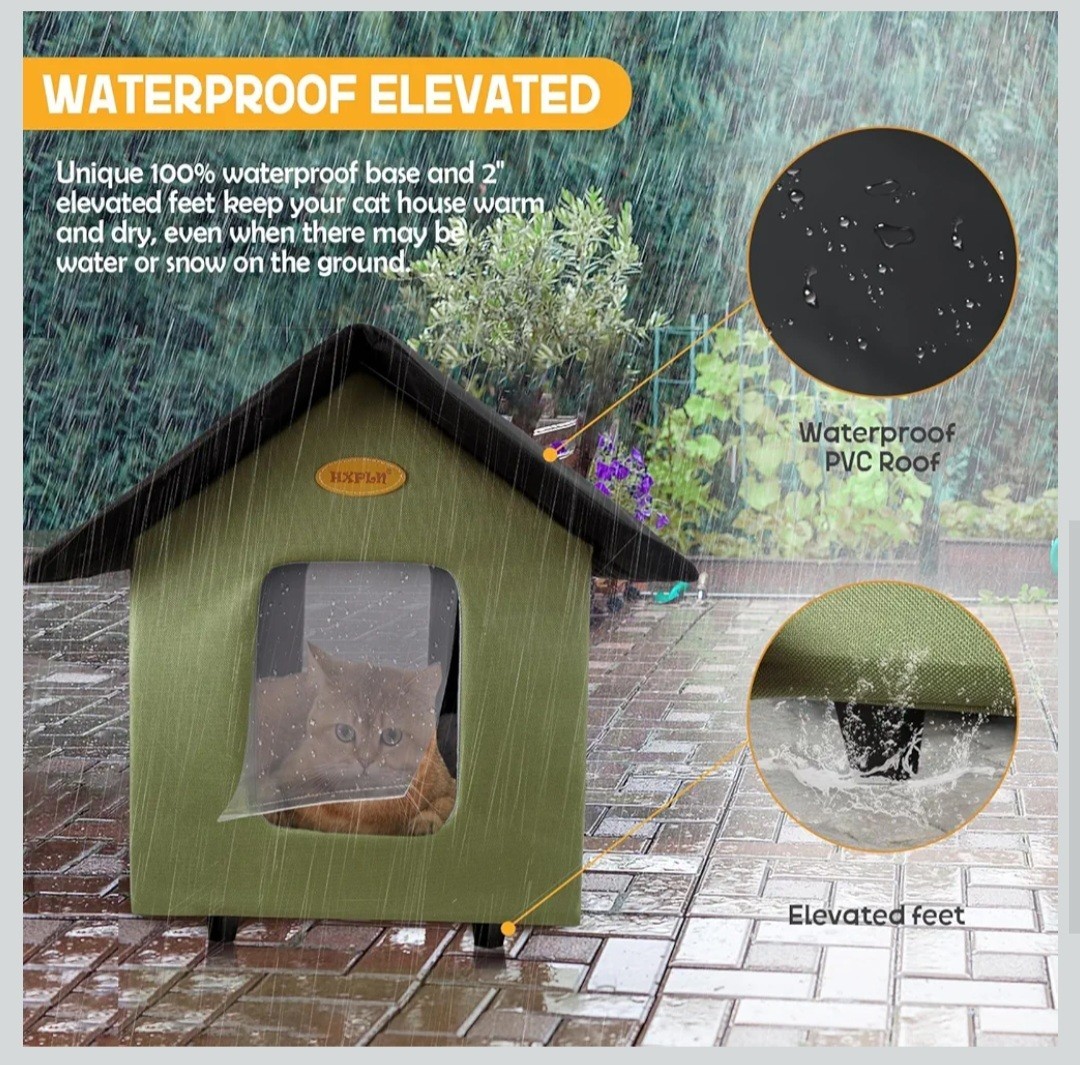 HXPLN Heated Cat House - Elevated Weatherproof Insulated Heated Outdoor Cat...