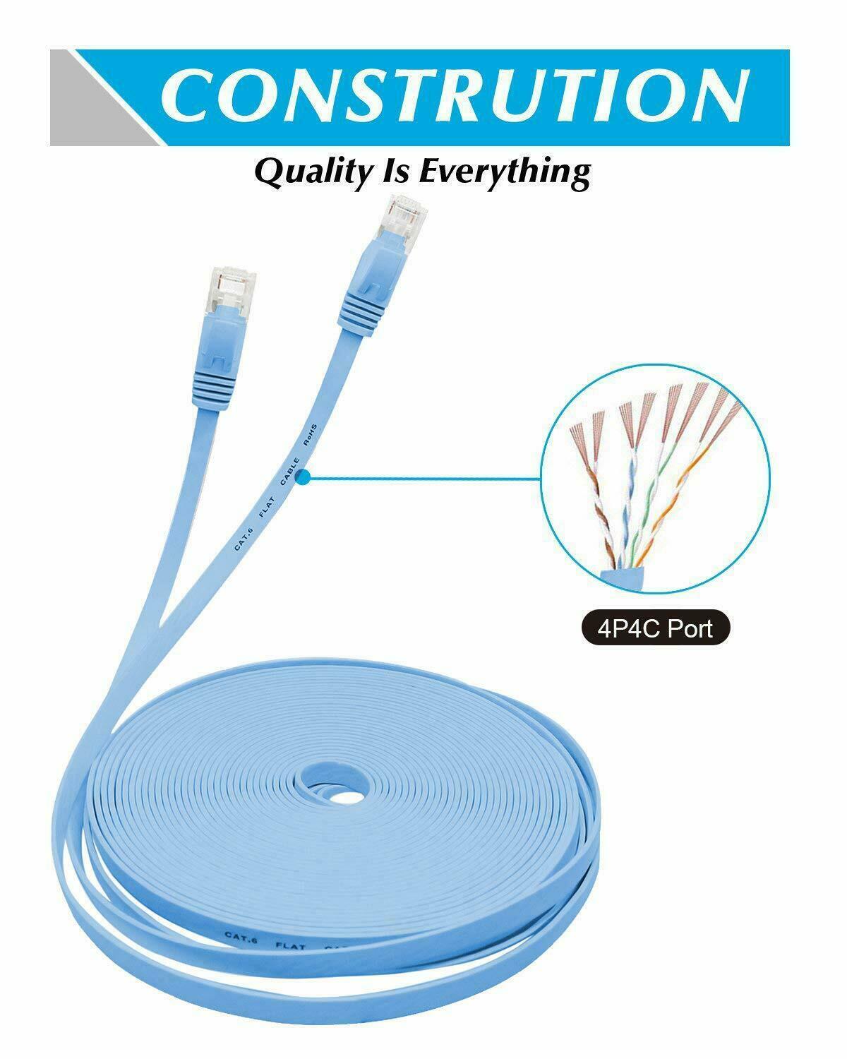 RJ45 CAT7 6FT 10FT 30FT 50FT 100FT 200FT Ethernet Network Cable Cord Flat LOT US