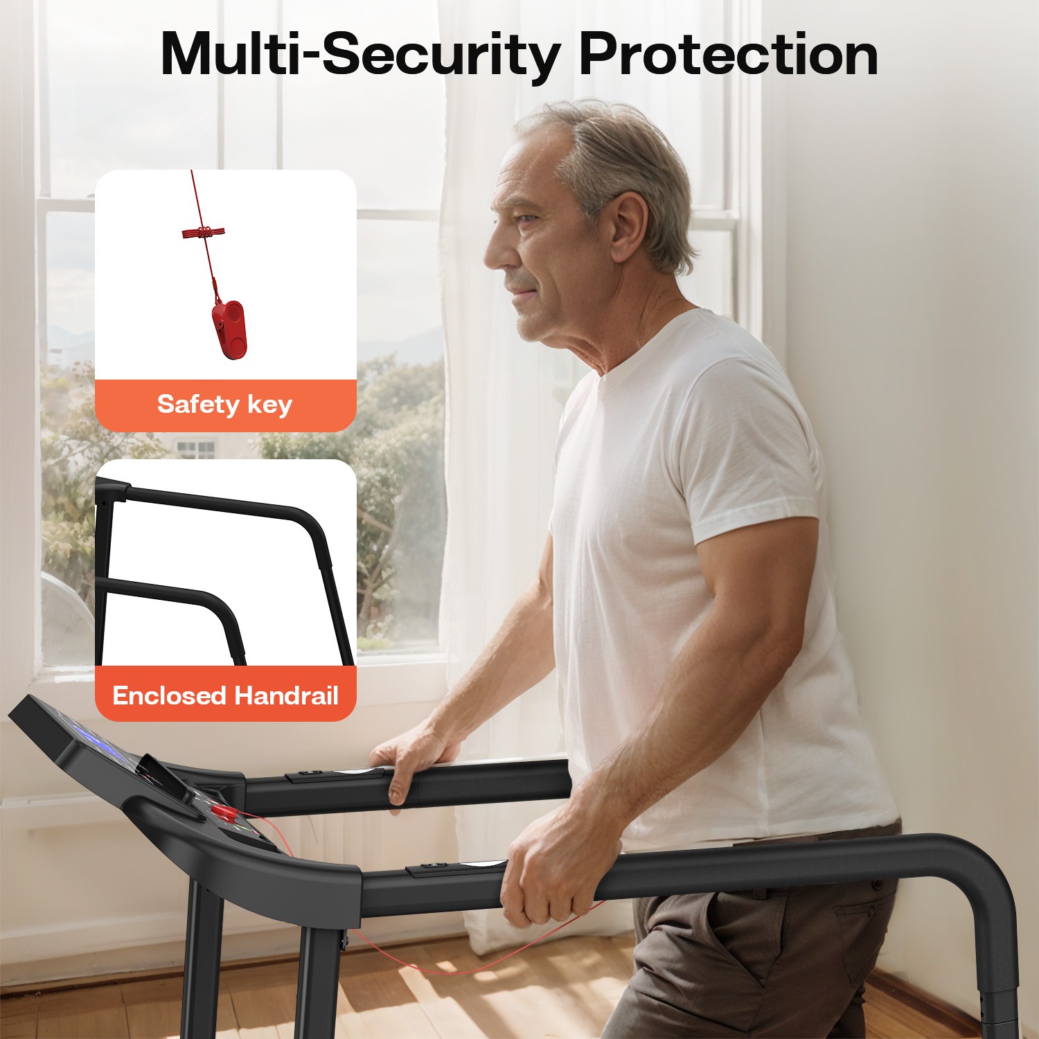 Walking Treadmill for Seniors with Extended Handrails & Deck APP Control 300 LBS