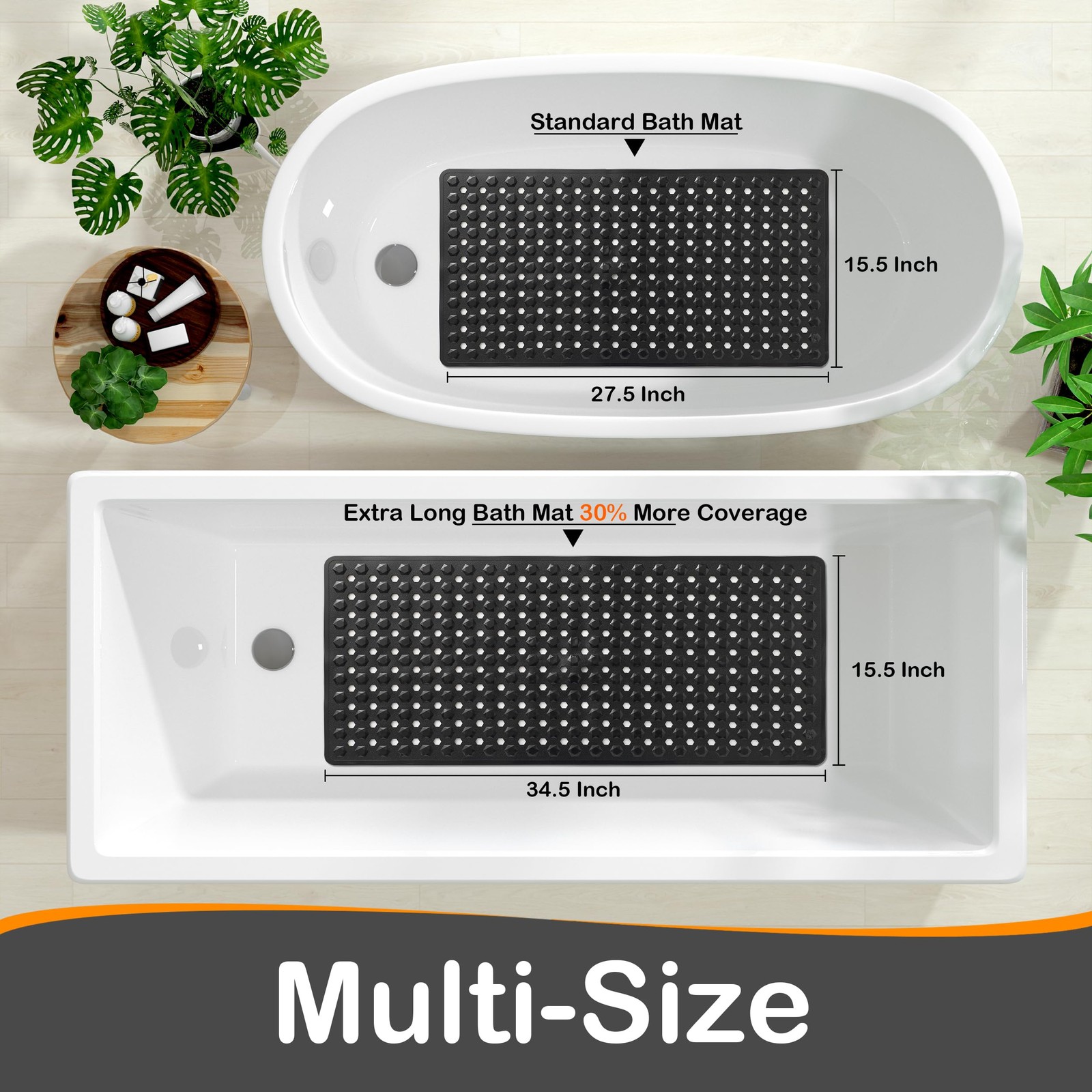 Yimobra Bathtub Mat Non Slip, 27.5"x15.5" Machine Washable 27.5 x 15.5, Black