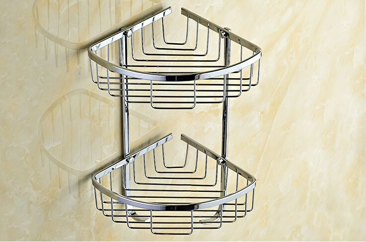 Polished Chrome Brass Corner Shower Caddy 2 Tier Bath Storage Shelf Rack Basket