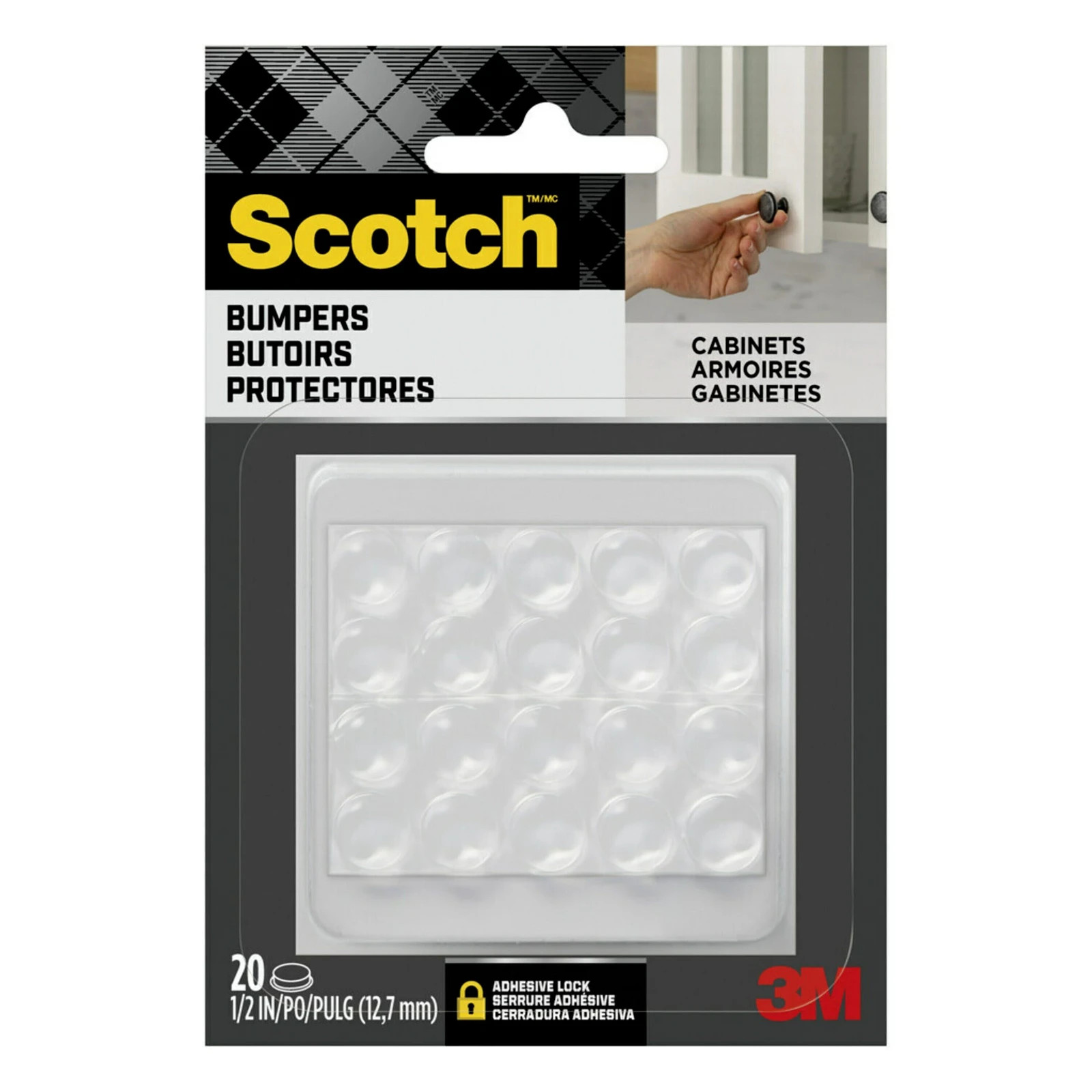 Scotch Round Rubber Cabinet Door Bumpers Pads Clear 20 Pack