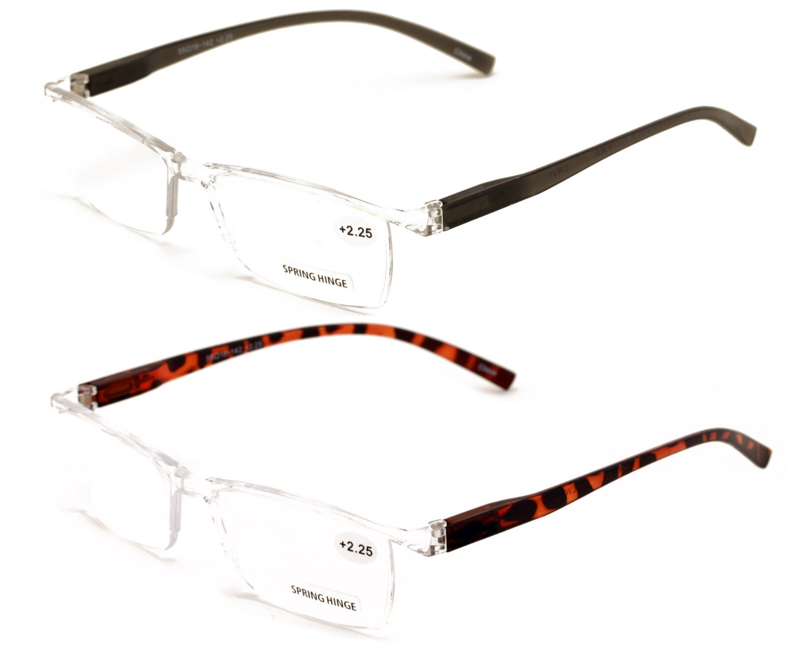 2 Pairs Lightweight Transparent Frame Clear Rectangular Readers Reading Glasses