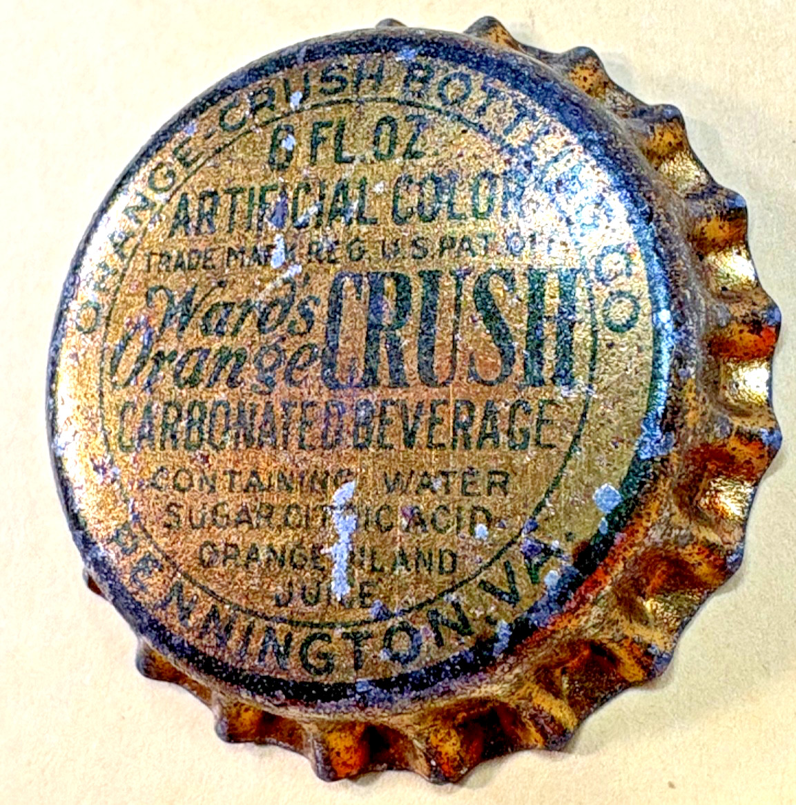 WARD'S ORANGE CRUSH BOTTLE CORK CAP SODA POP 6 OZS PENNINGTON, VA NEW OLD STOCK