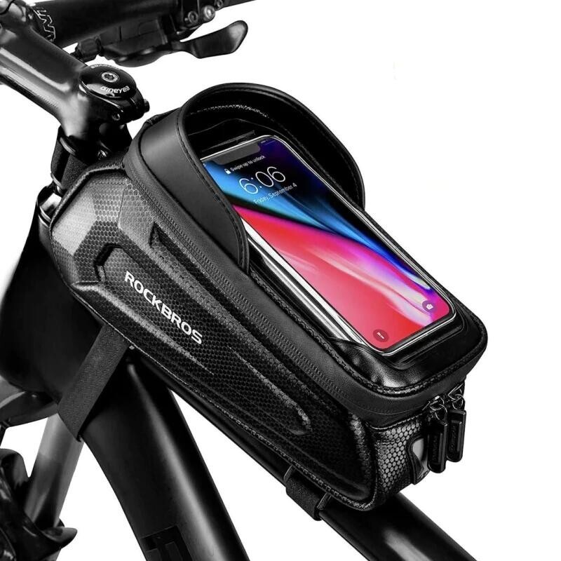 ROCKBROS Bike Phone Mount Bag EVA Waterproof Front Frame Bag fit Under 6.8"