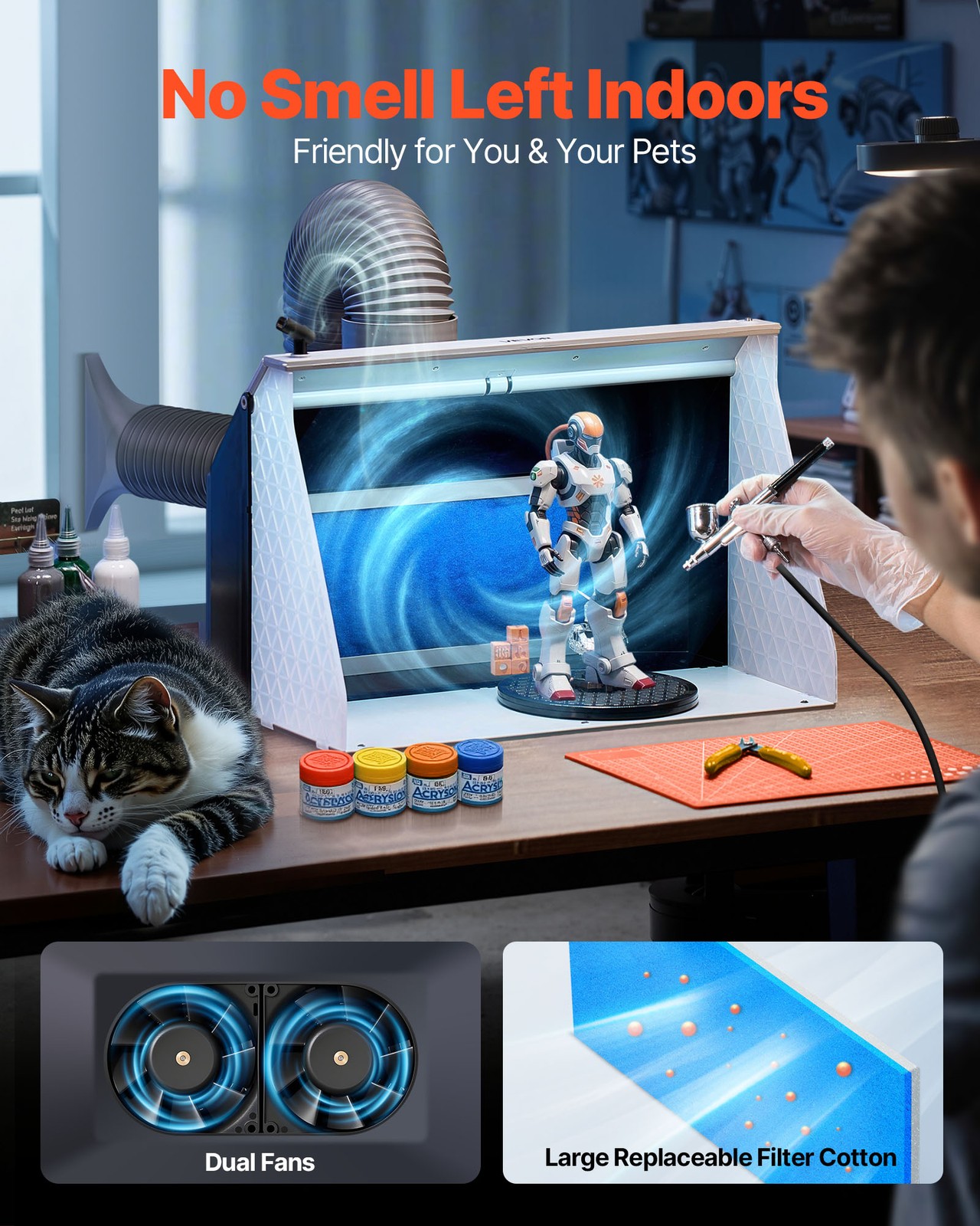 VEVOR Airbrush Spray Booth Hobby Paint Spray Booth with Dual Fans 3 LED Lights