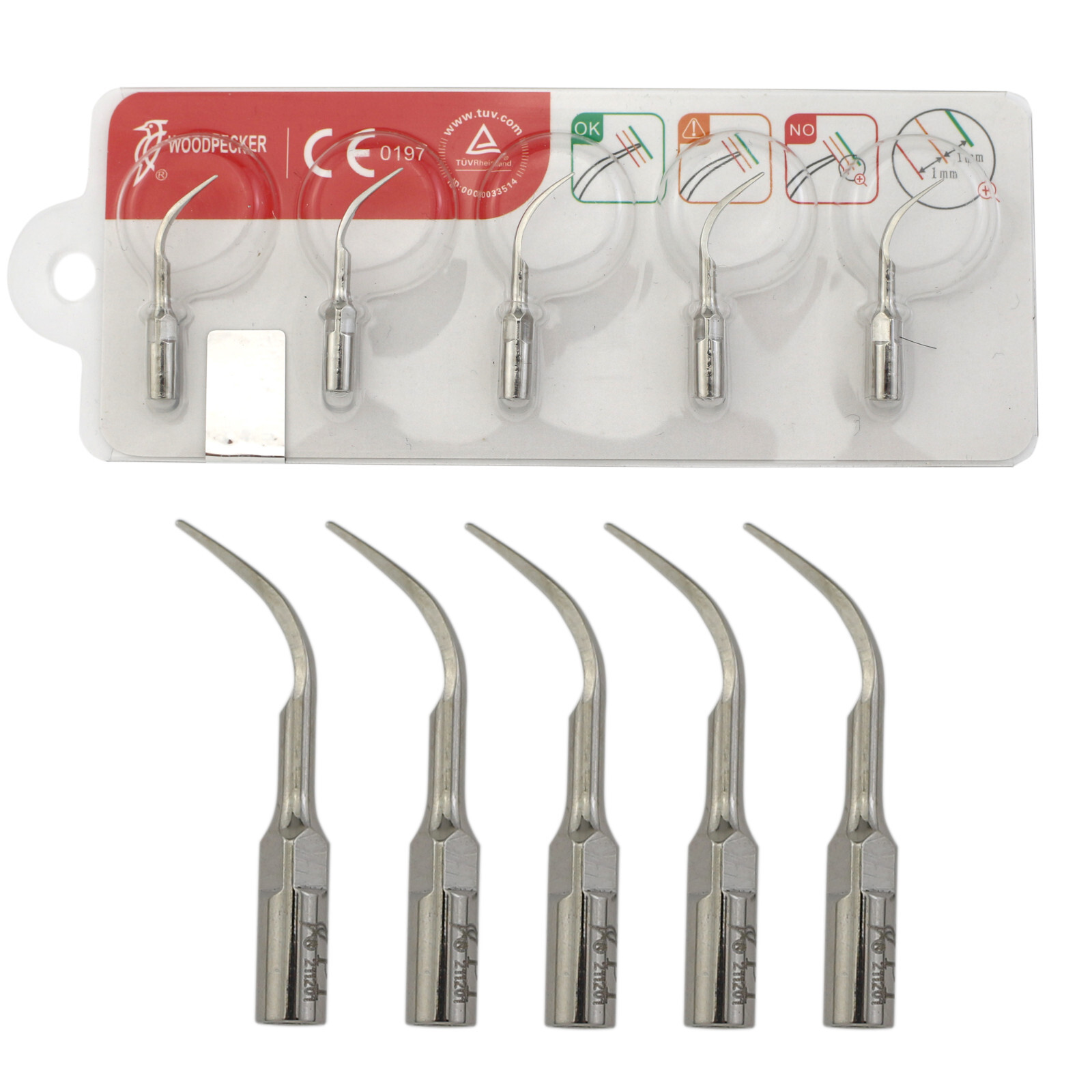 5Pcs Woodpecker Dental Ultrasonic Scaler Piezo Tips Slim P1 Perio fit EMS UDS