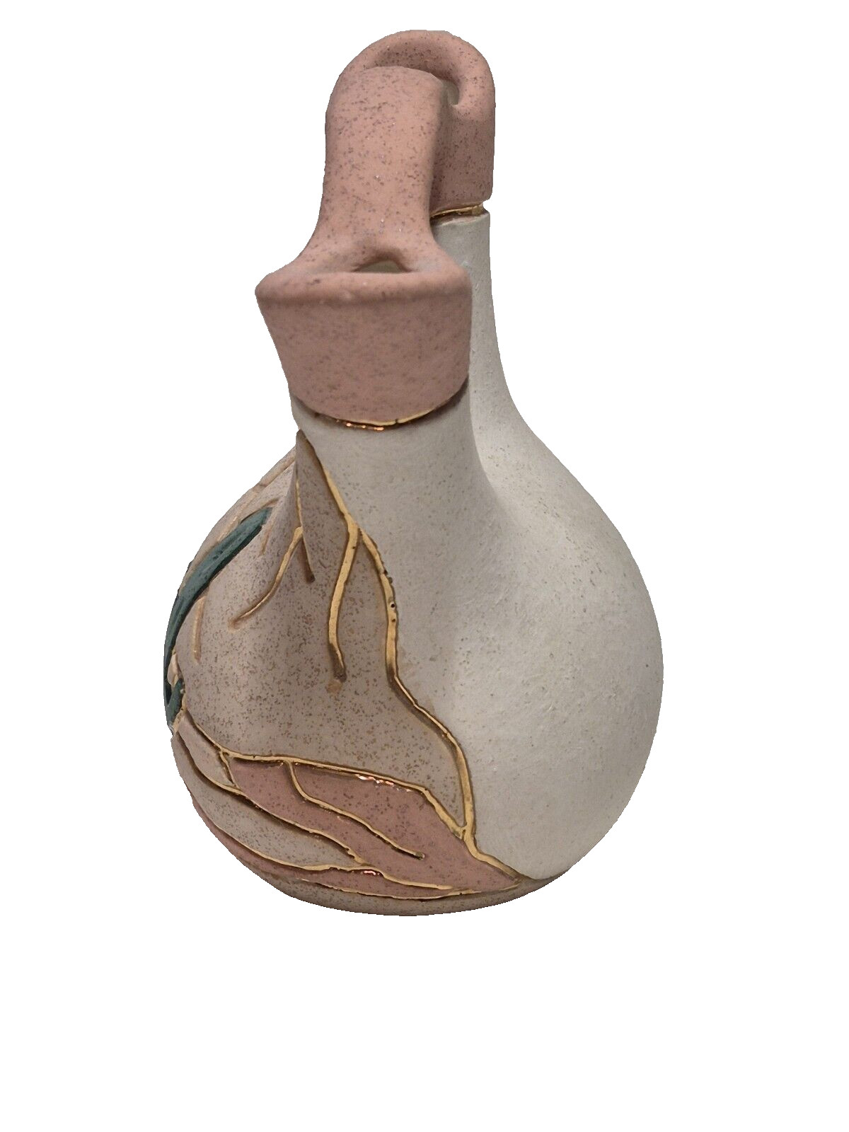 Native American Navajo Art Pottery Wedding Vase Signed Cactus With Gold Accents