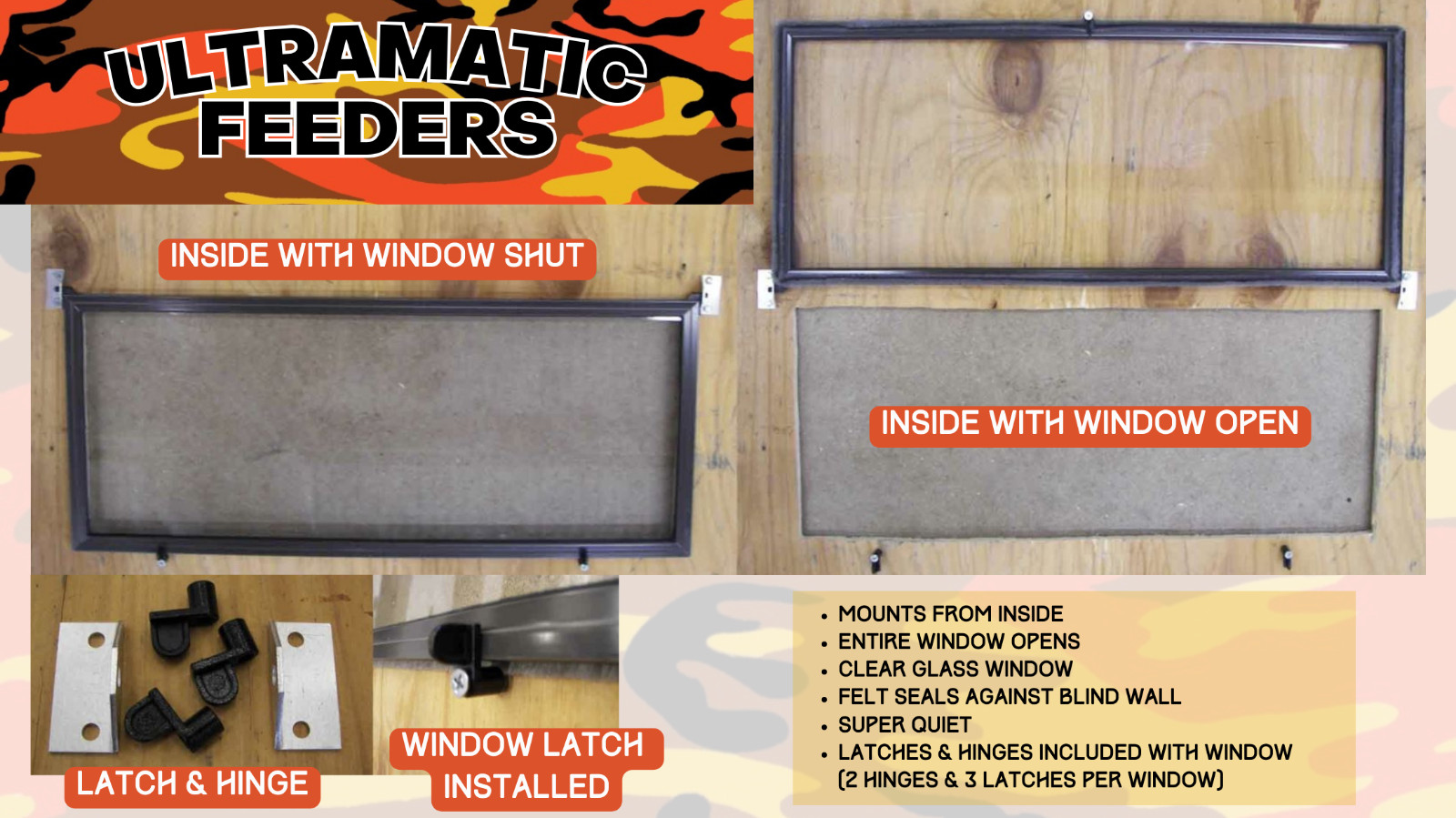 Ultramatic Feeders Deer Blind Window Swing Sash 16" x 10" Clear