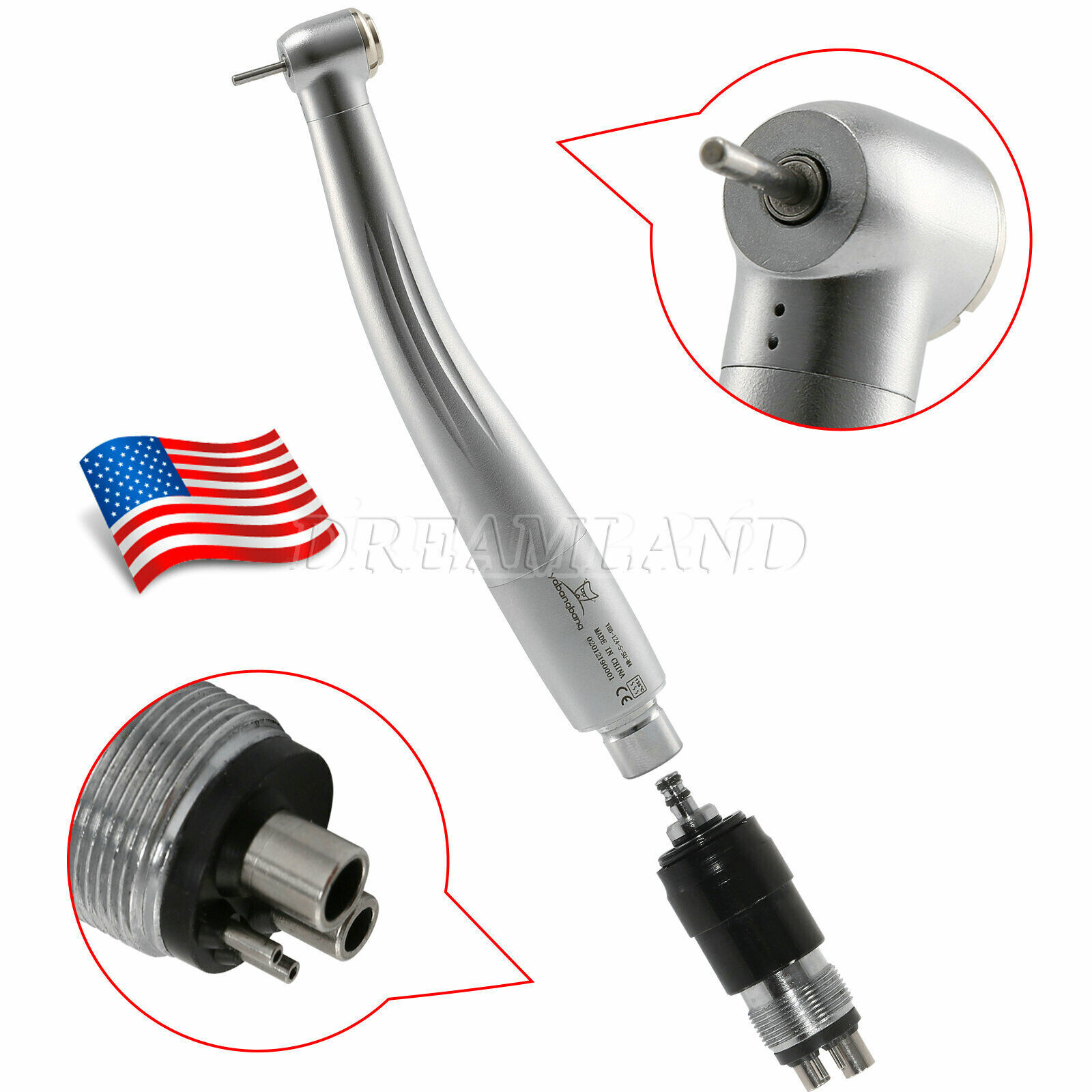 NSK Style Dental High Speed Handpiece Push Button + Quick Coupler Swivel 4 Holes