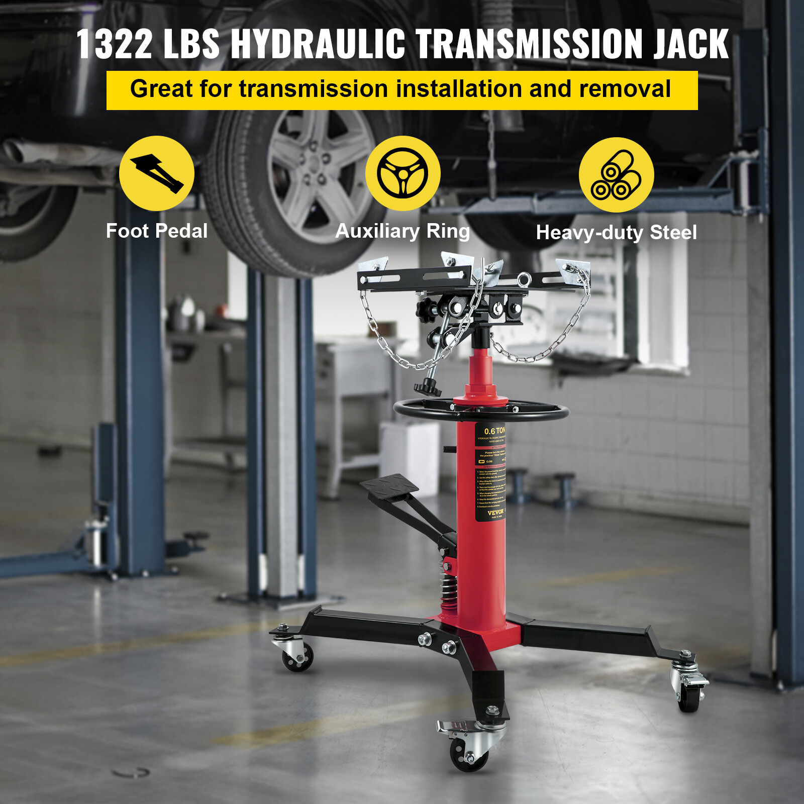 1322-1660 LBS 2 Stage Hydraulic Transmission Jack w/360°Swivel Wheel Lift Hoist