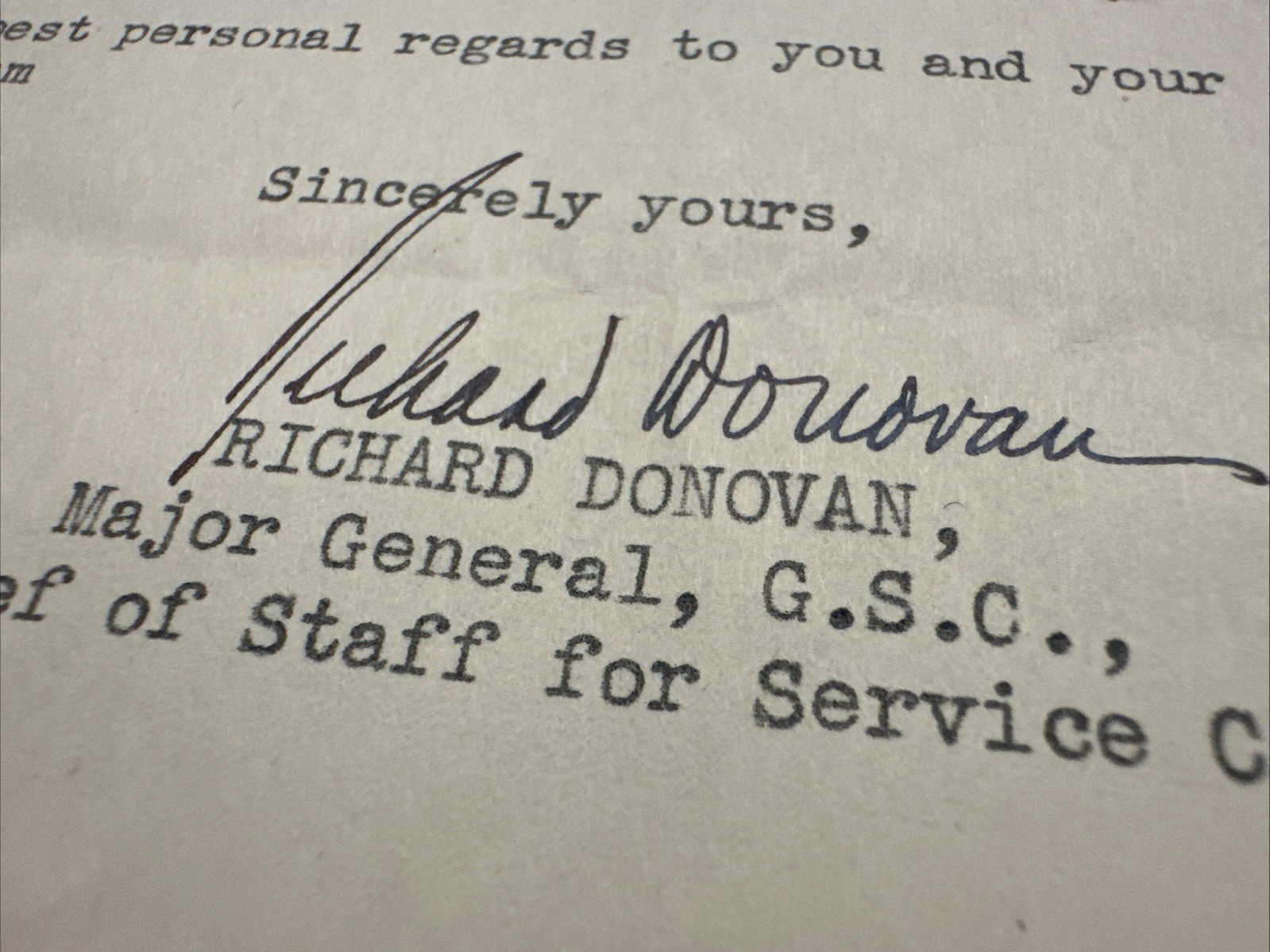 WWII Maj Gen Richard Donovan Signed 1945 Army Service Forces Letter Dallas TLS