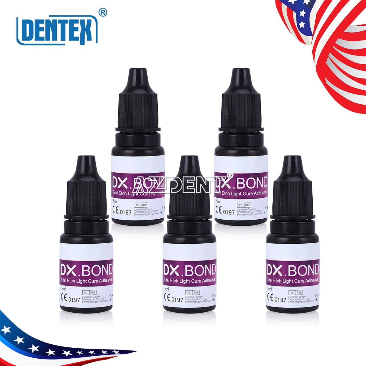 5X DENTEX Dental Light Cure Dentin Enamel Bonding Resin Adhesive ONE STEP 5 ML