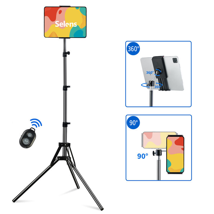 63" Tablet Tripod Stand Phone Holder Floor Mount Adjustable For 4"-10.9" ipad