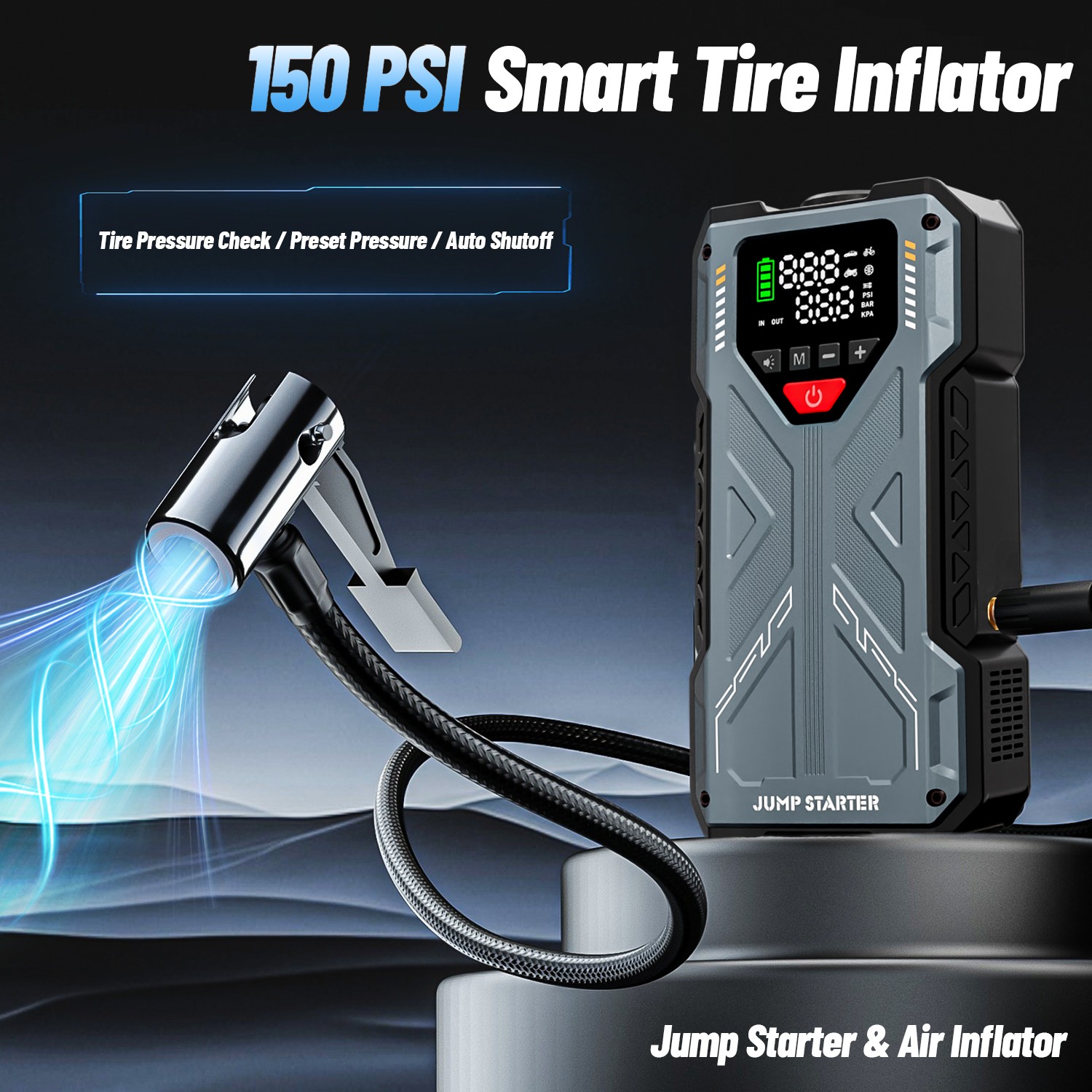 6000A Jump Starter with Air Compressor Ortable 12V Car Battery Booster PowerBank