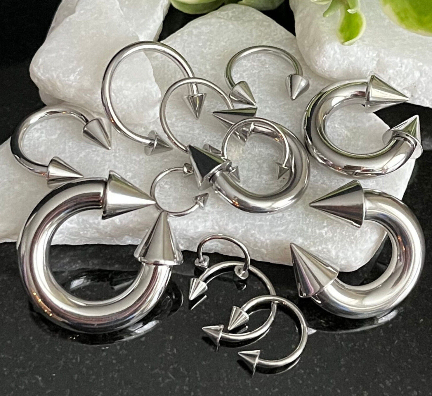 1pc Surgical Steel Circular Horseshoe Barbell w/ Spikes Lip Septum 18G thru 2g