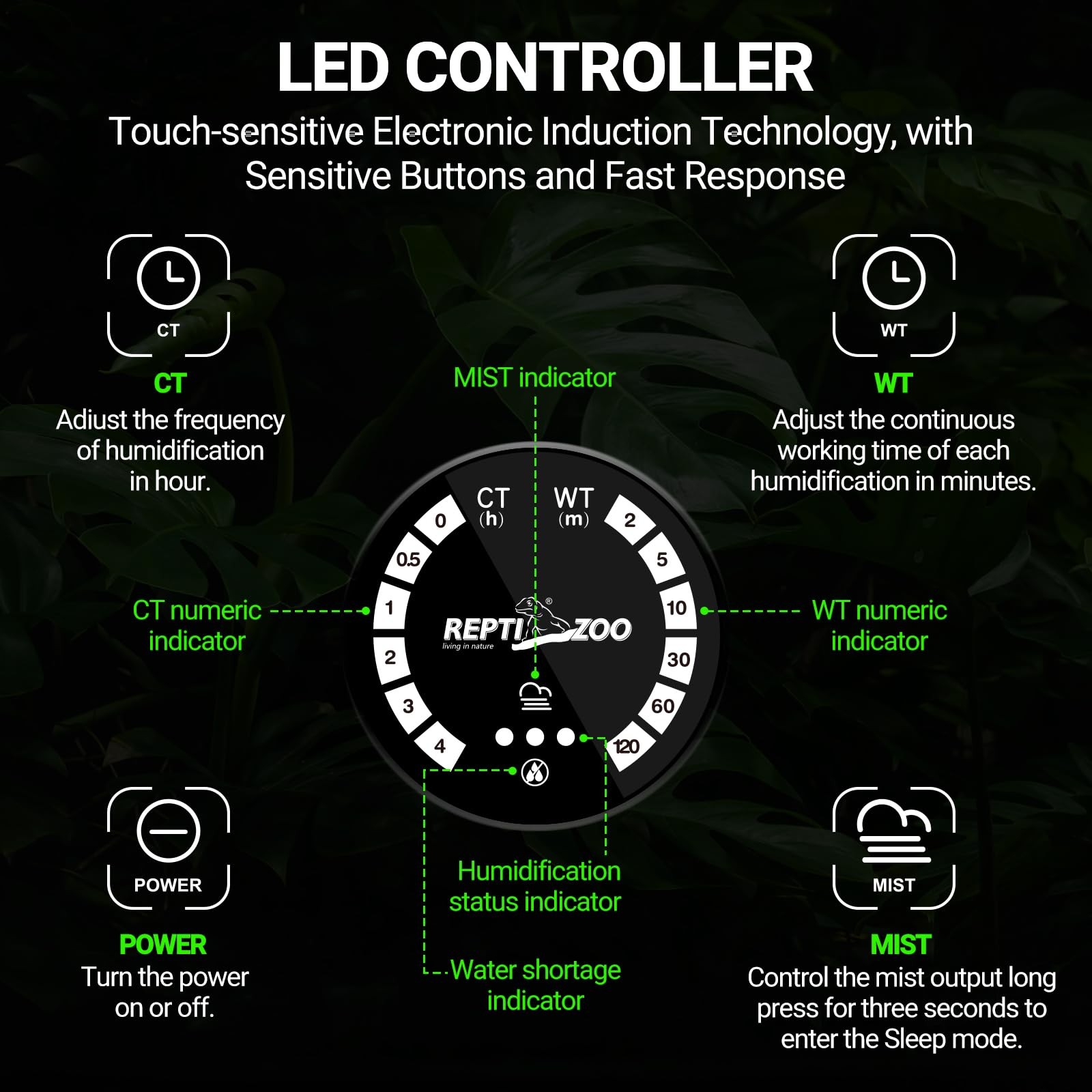 REPTI ZOO 4L Reptile Fogger Mister Humidifier w/ Integrated Tank, Digital Timer