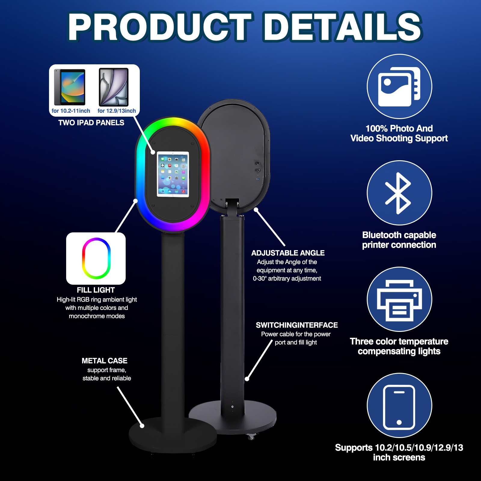 6 in 1 iPad Photo Booth Shell Stand Selfie Station iPad Photobooth Machine +Case