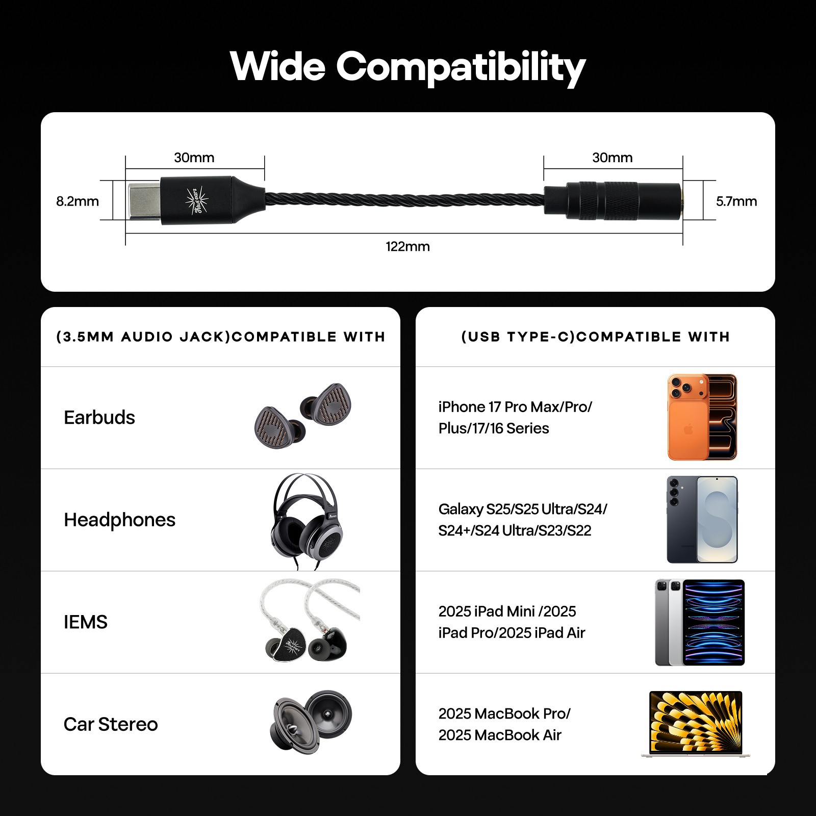 Kiwi Ears AD1 Type-C to 3.5mm Female Headphone DAC Dongle with KT02H20 Chip