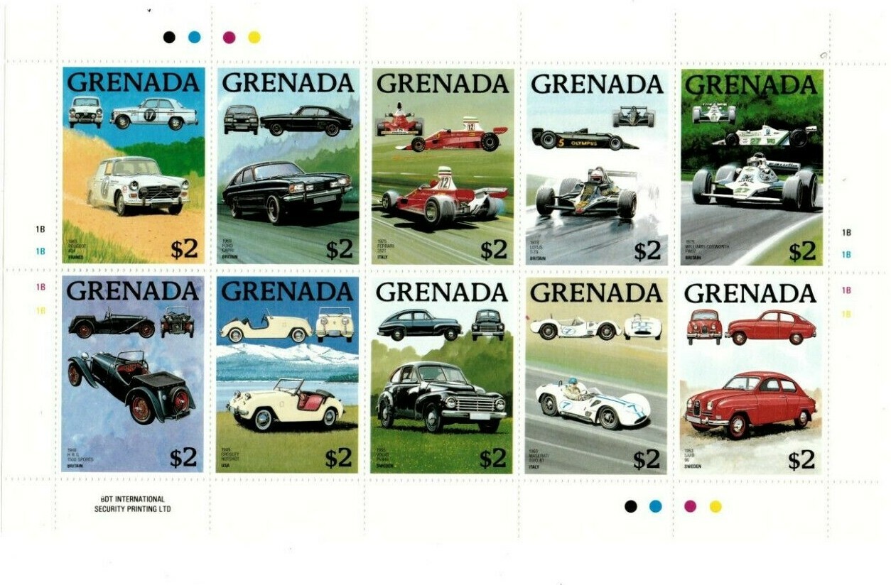 Grenada 1988 - Cars - Sheet Of 10 - MNH