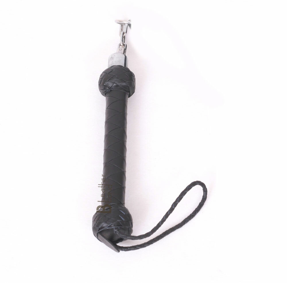 Real Genuine Cow Hide Leather Flogger 25 Falls Black Nunchaku Revolving Handle
