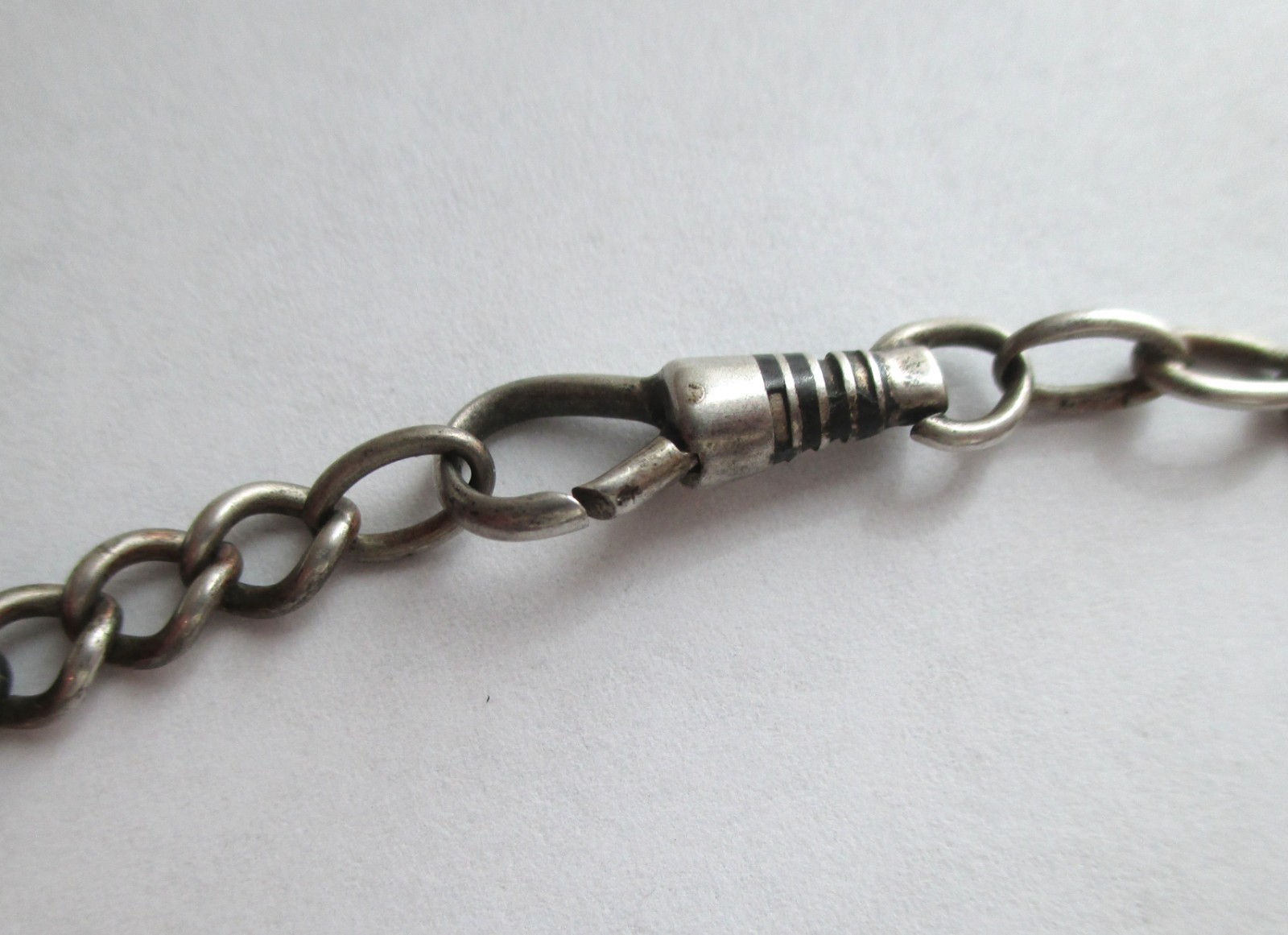 16in ANTIQUE 800 SILVER NIELLO INLAY WATCH CHAIN NECKLACE