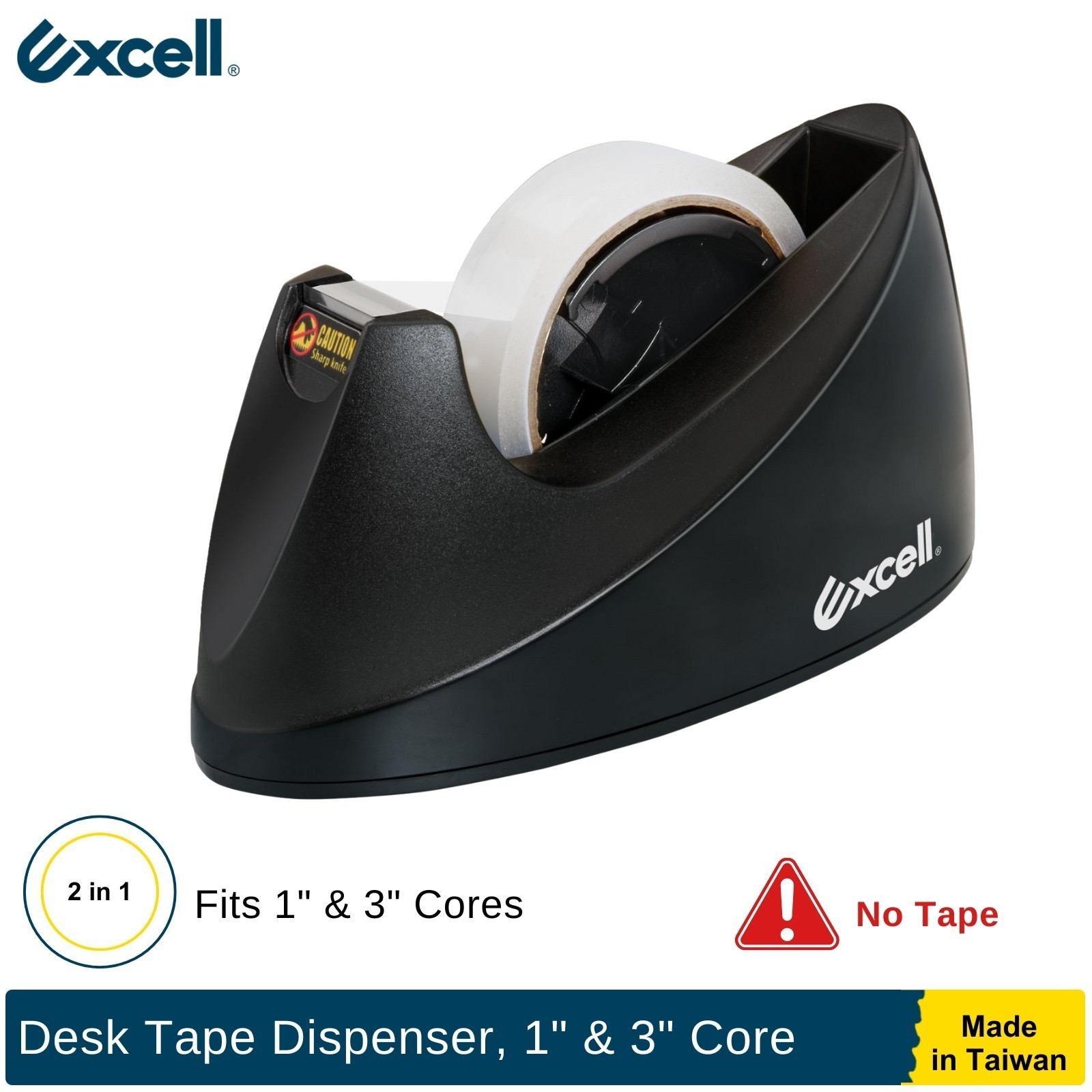 Excell Premium Dual-Core Tape Dispenser Weighted Base Fits 1" & 3" Cores No Tape