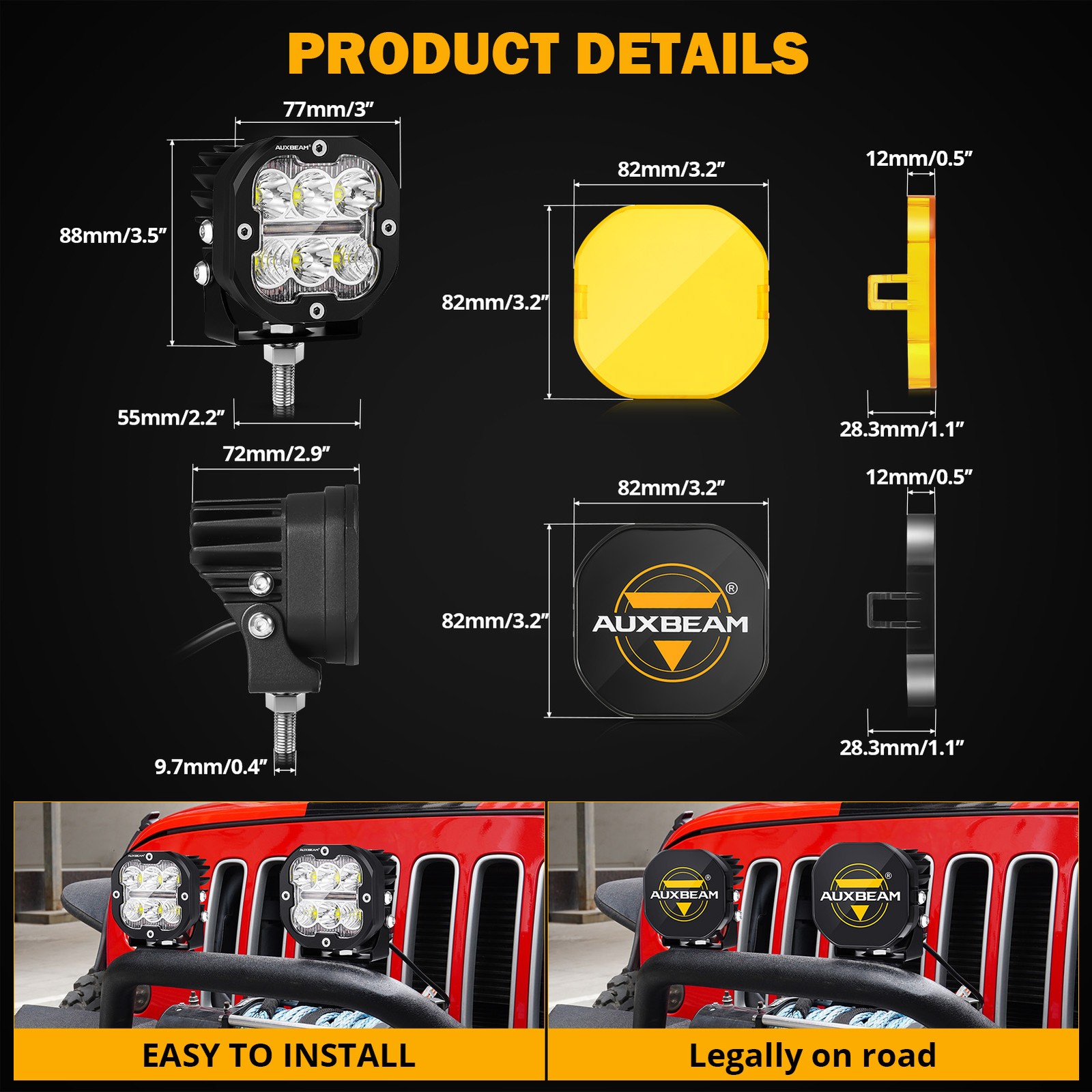 AUXBEAM 3" 84W LED Driving Light Pods Spot Fog Ditch Work Lamp DRL & Turn Signal