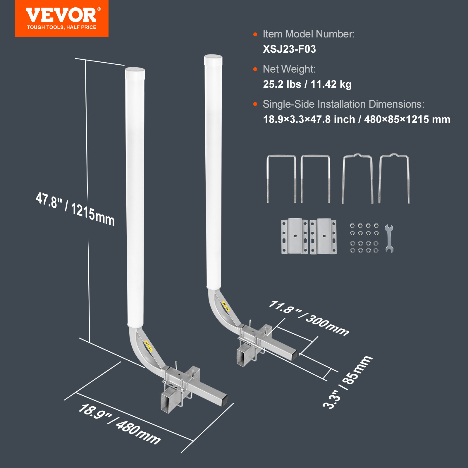 VEVOR Boat Trailer Guide 48” Galvanized Guide on Poles Kit w/Stiffener&PVC Tubes