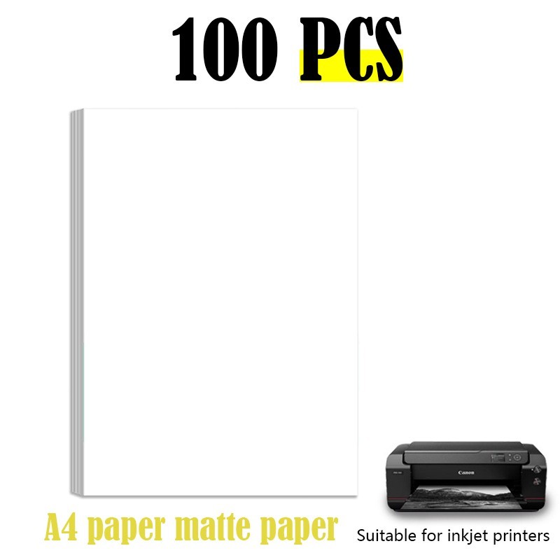 A4 printing paper - 100 sheets - Size 8.3 x 11.7 inches - Matte/Glossy - White