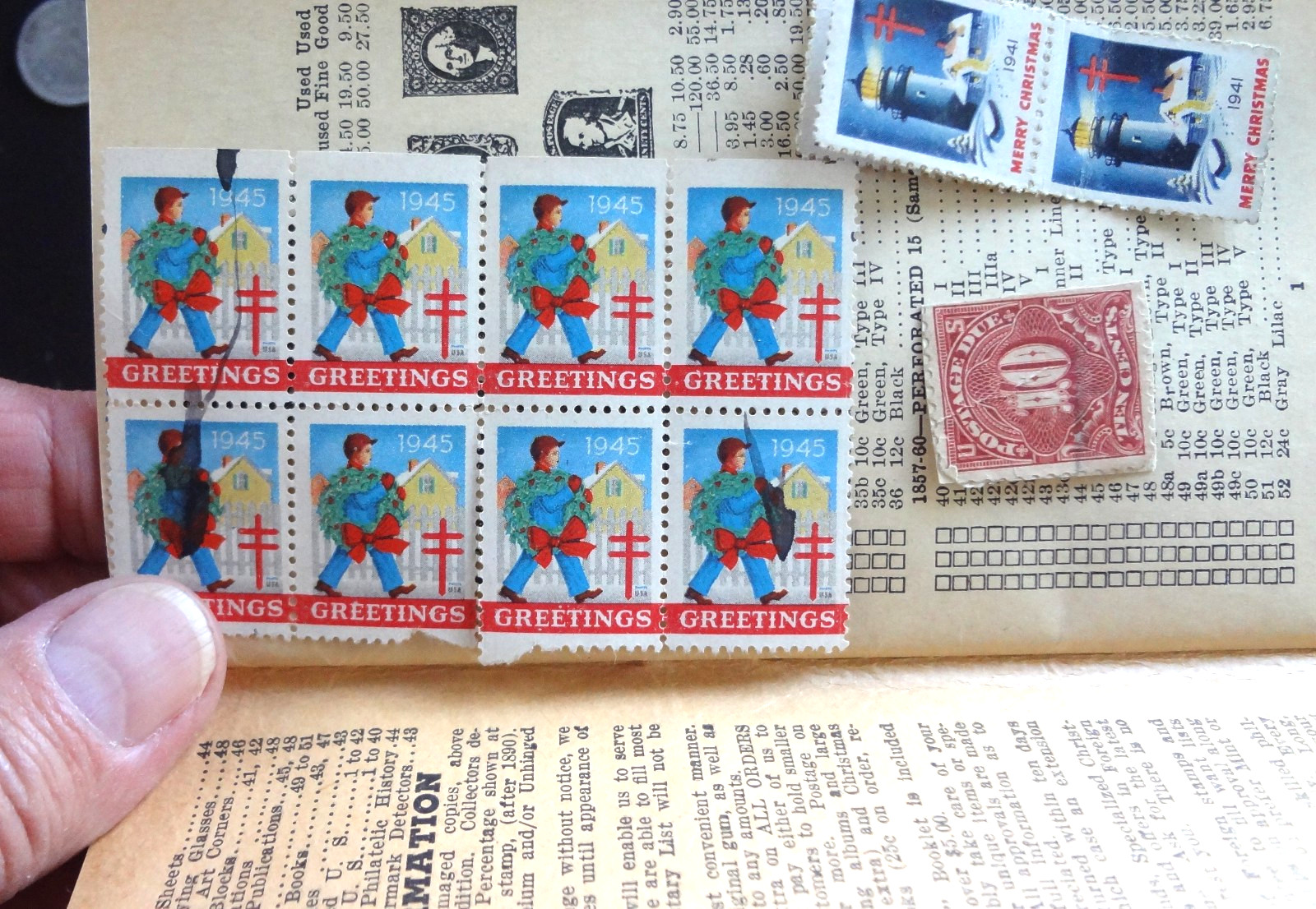 1944 Stamp Collectors HandBook Elmer R Long With Stamps 23rd Edition