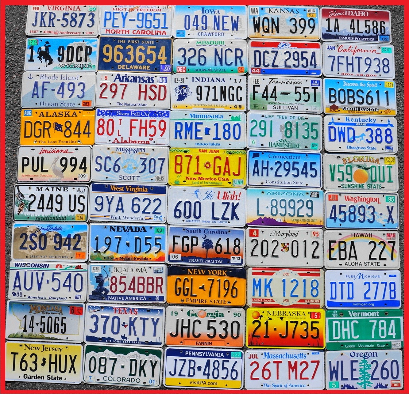 COMPLETE SET - ALL 50 STATES USA LICENSE PLATES LOT of Good License Plate Tags