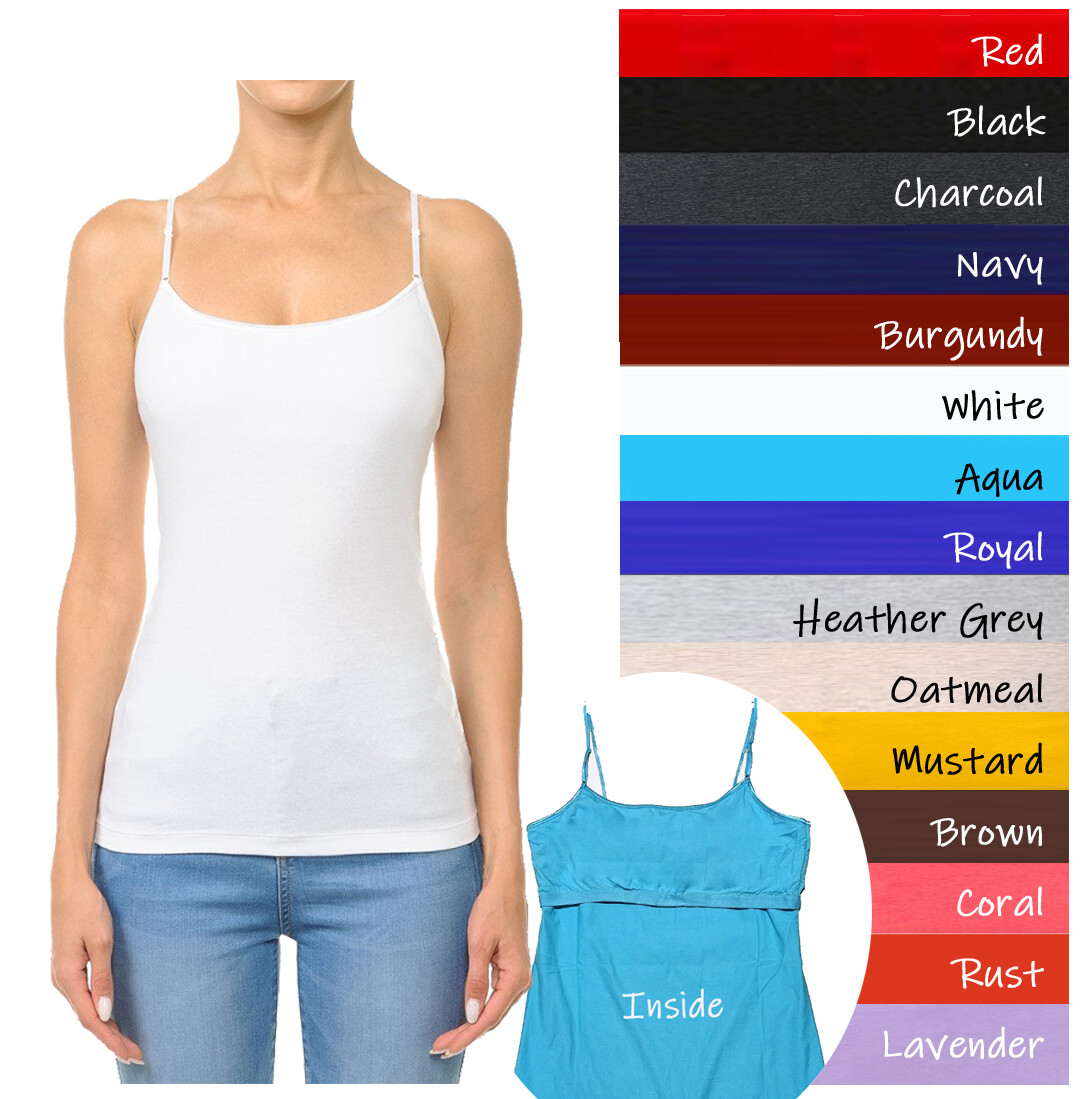 (Ambiance Apparel) Bra-Strap Camisole with Built in Shelf Bra Plain Tank Top