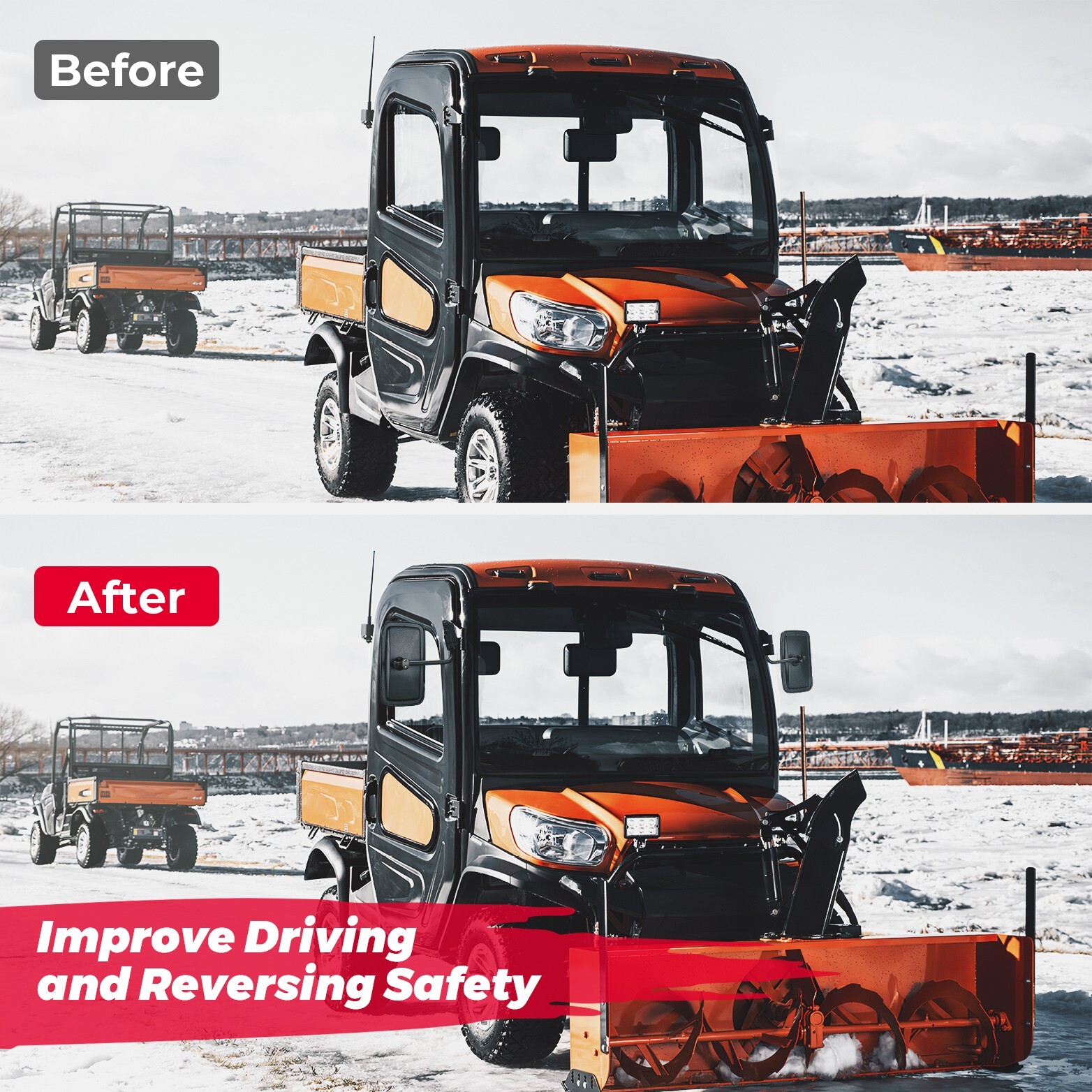 2PCS For KUBOTA RTV X1100C/ X-1120/ X-1140 Tractor Rear View Side Mirrors w/Cab